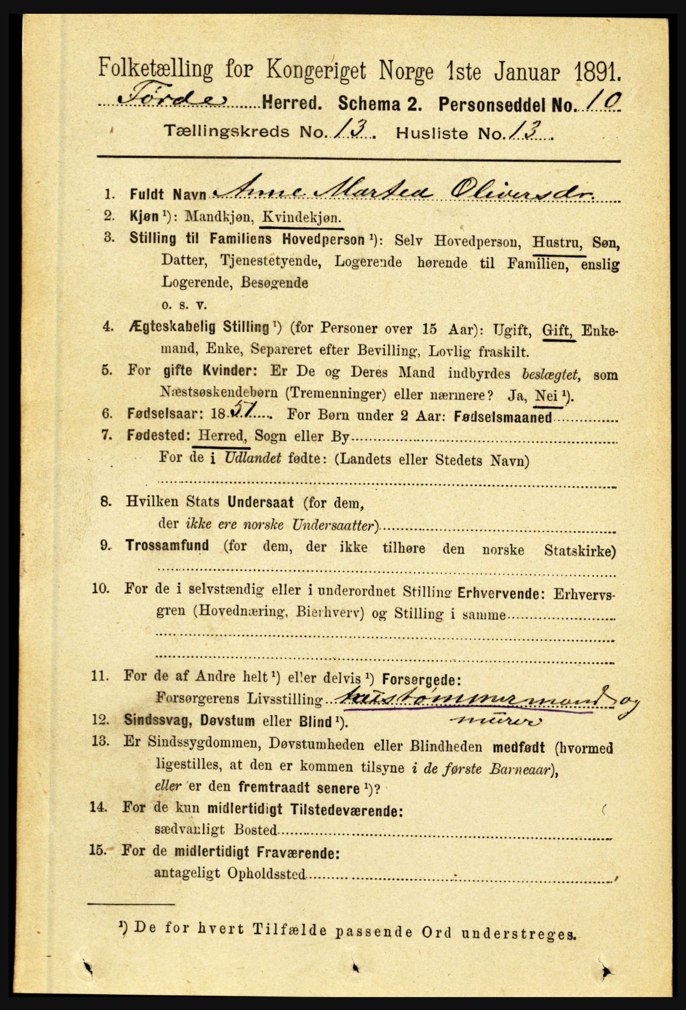 RA, 1891 census for 1432 Førde, 1891, p. 4671