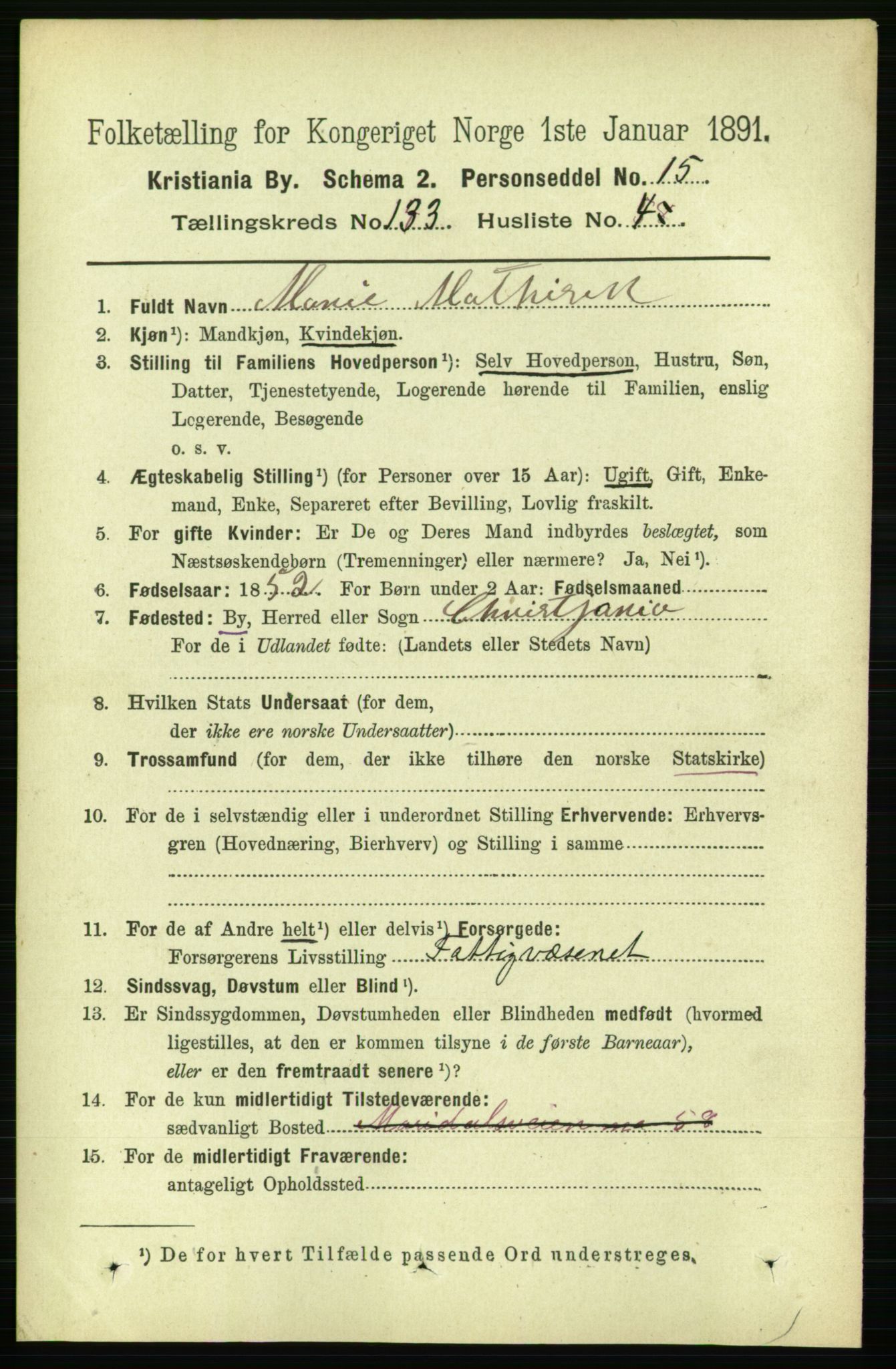 RA, 1891 census for 0301 Kristiania, 1891, p. 72609