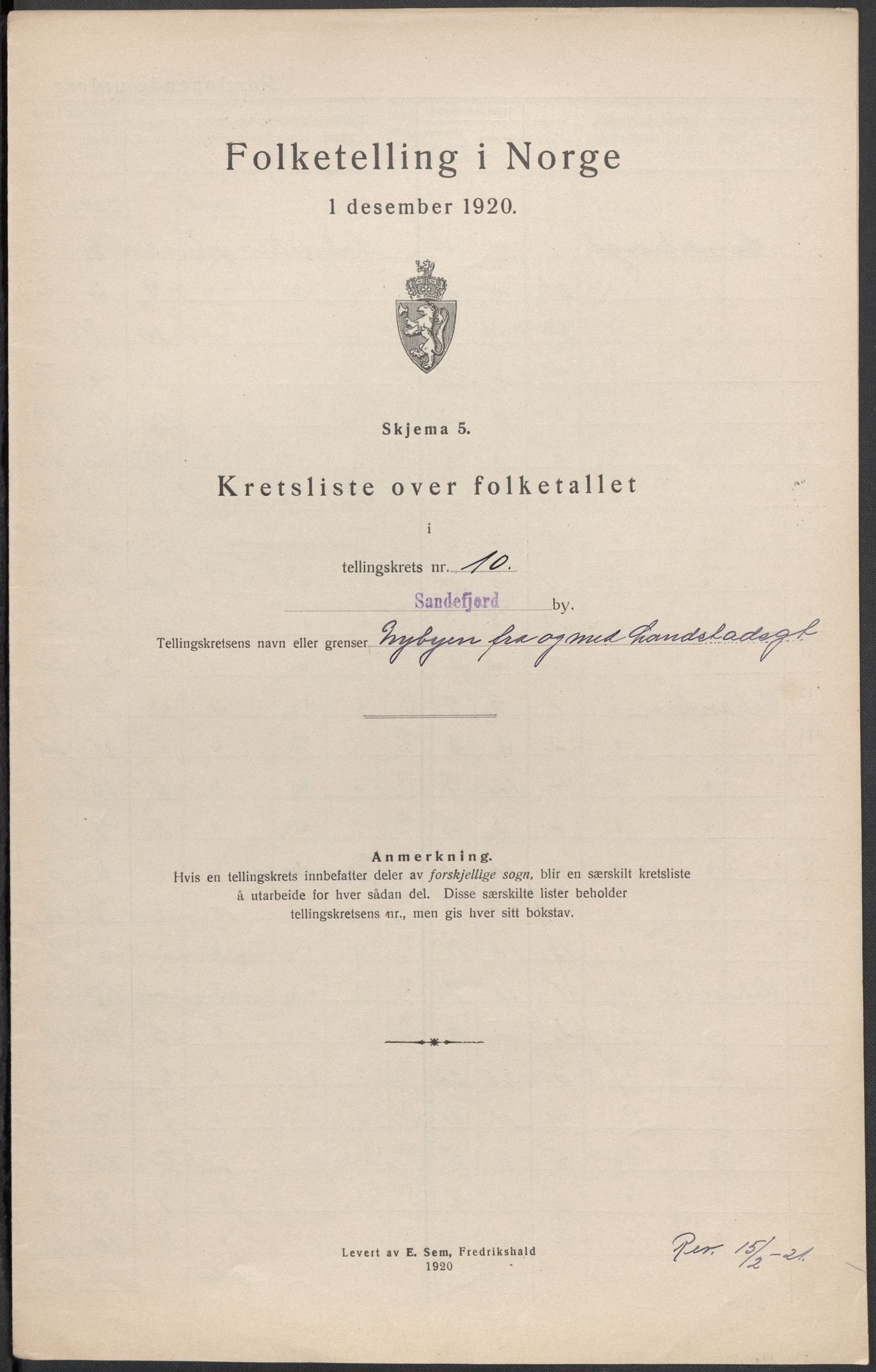 SAKO, 1920 census for Sandefjord, 1920, p. 33