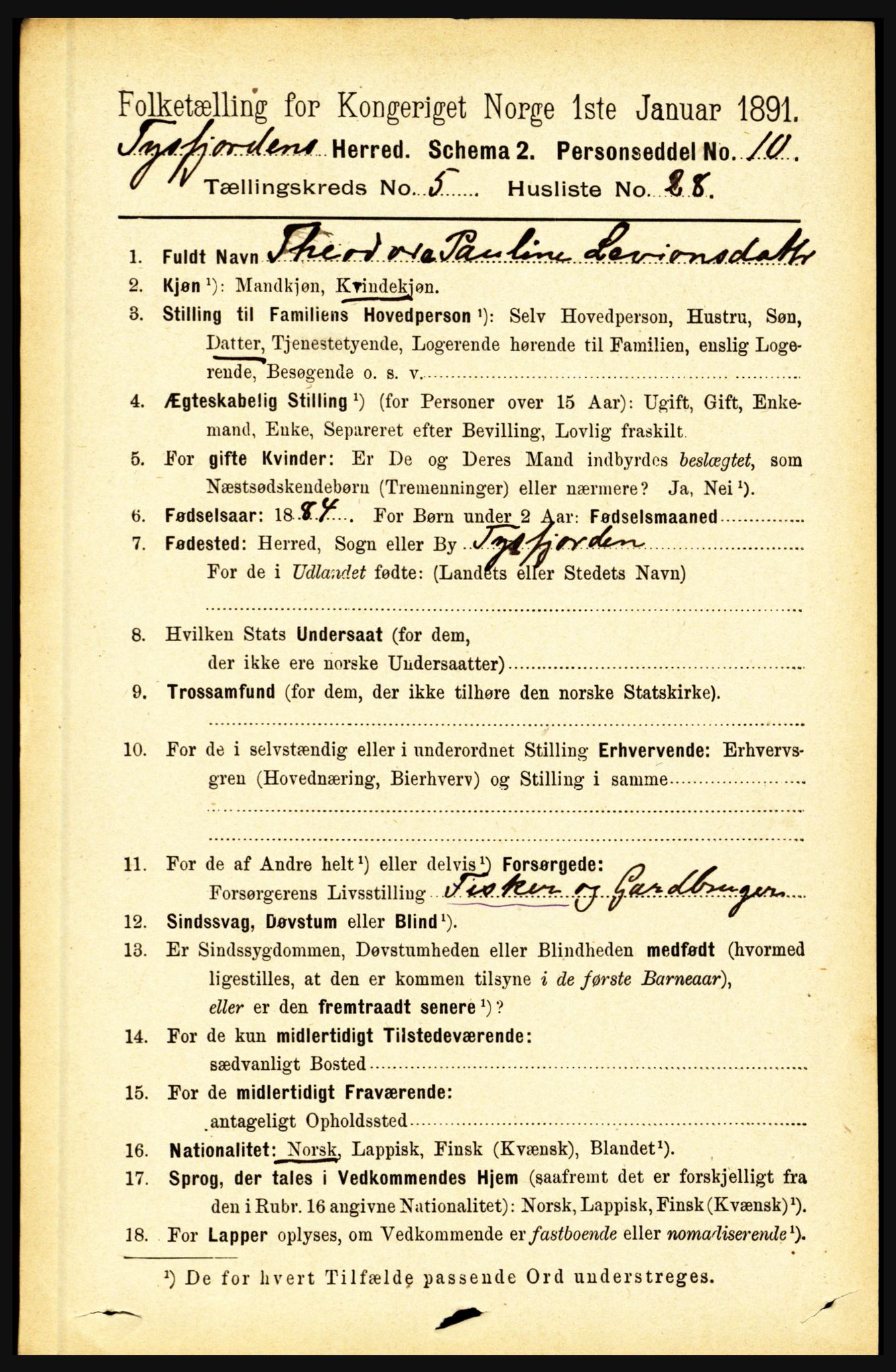 RA, 1891 census for 1850 Tysfjord, 1891, p. 2017