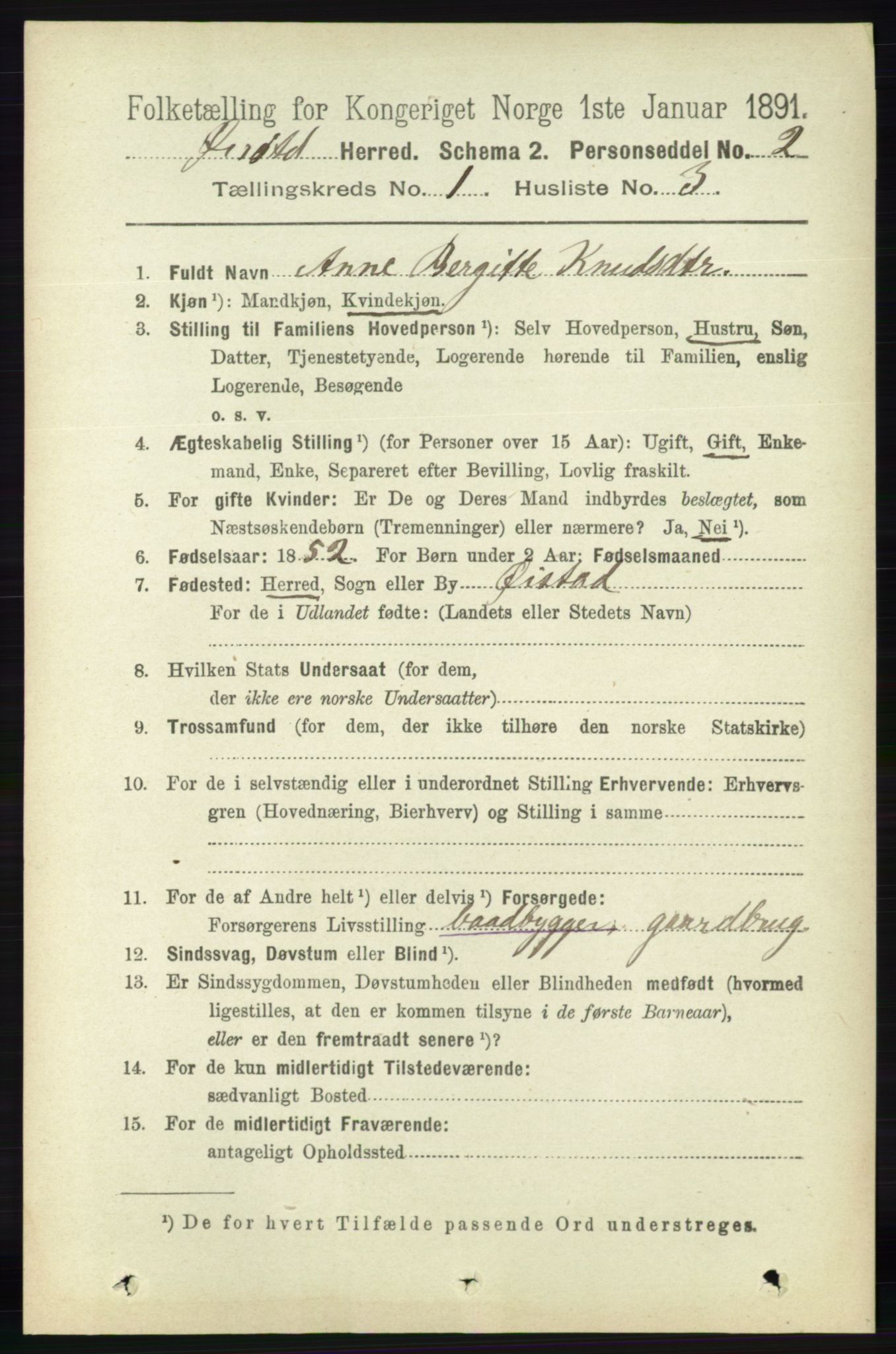 RA, 1891 census for 0920 Øyestad, 1891, p. 81