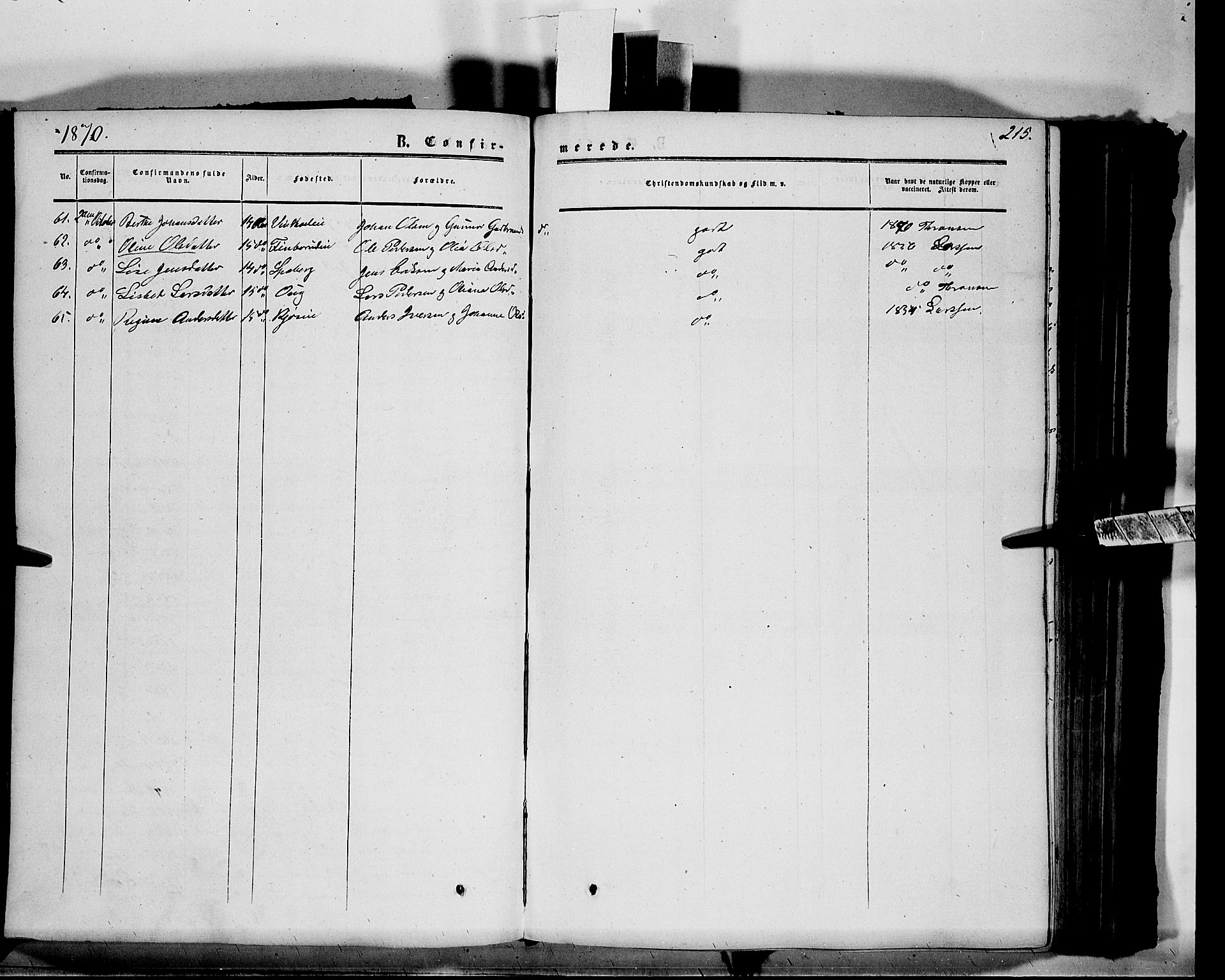 Vang prestekontor, Hedmark, AV/SAH-PREST-008/H/Ha/Haa/L0012: Parish register (official) no. 12, 1855-1870, p. 215