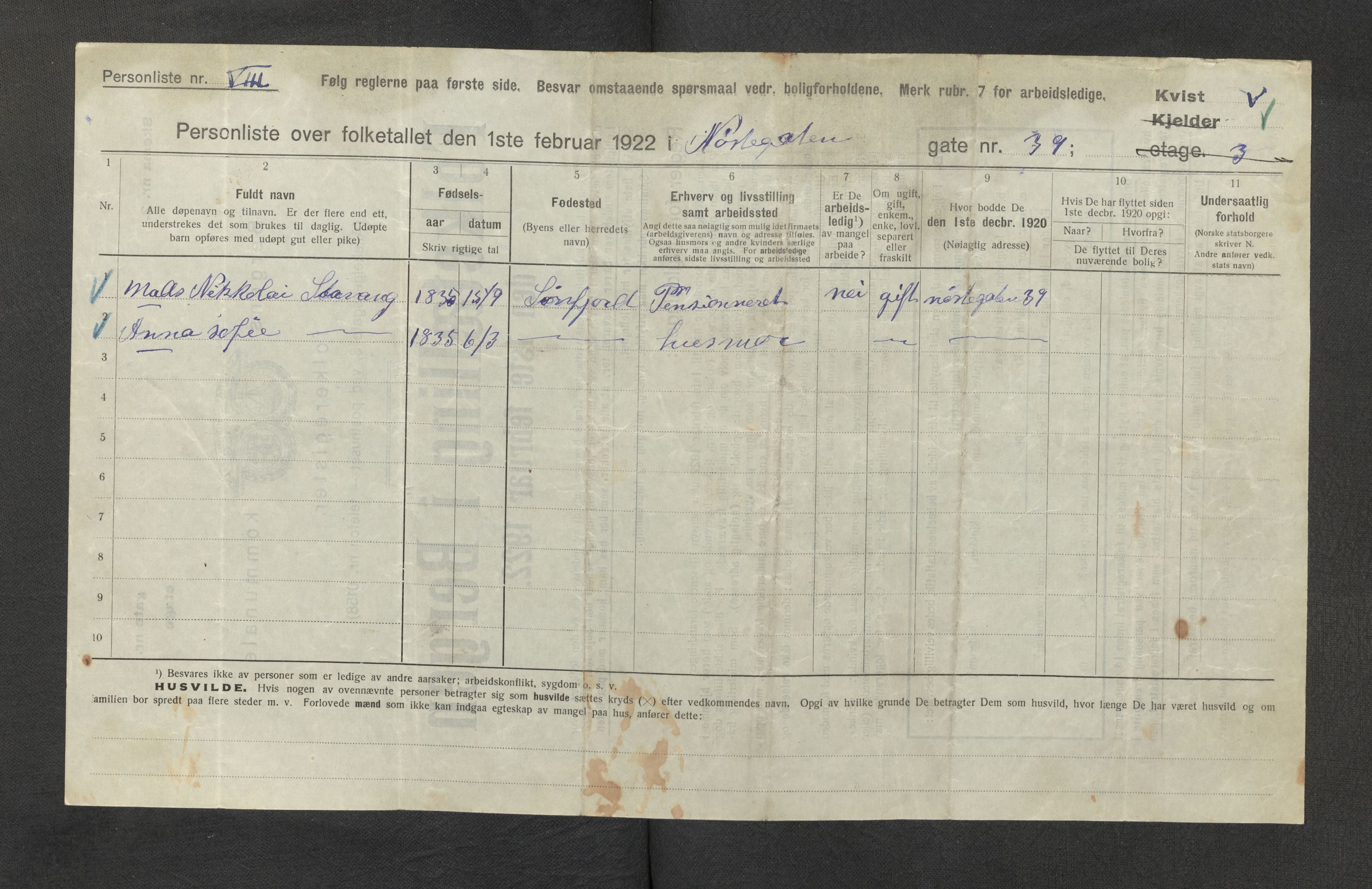 SAB, Municipal Census 1922 for Bergen, 1922, p. 29755