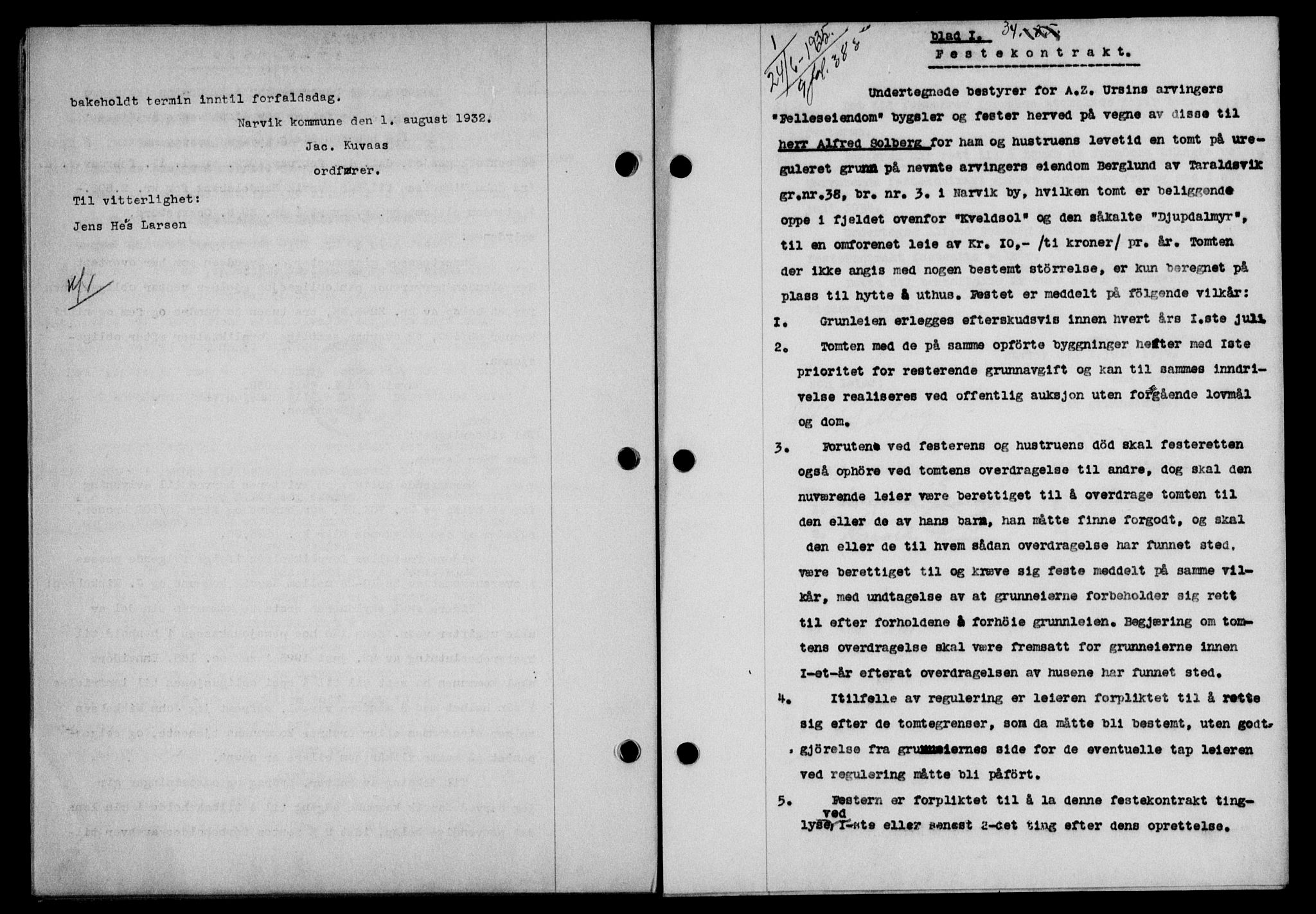 Narvik sorenskriveri, SAT/A-0002/1/2/2C/2Ca/L0011: Mortgage book no. 14, 1935-1937, Deed date: 24.06.1935