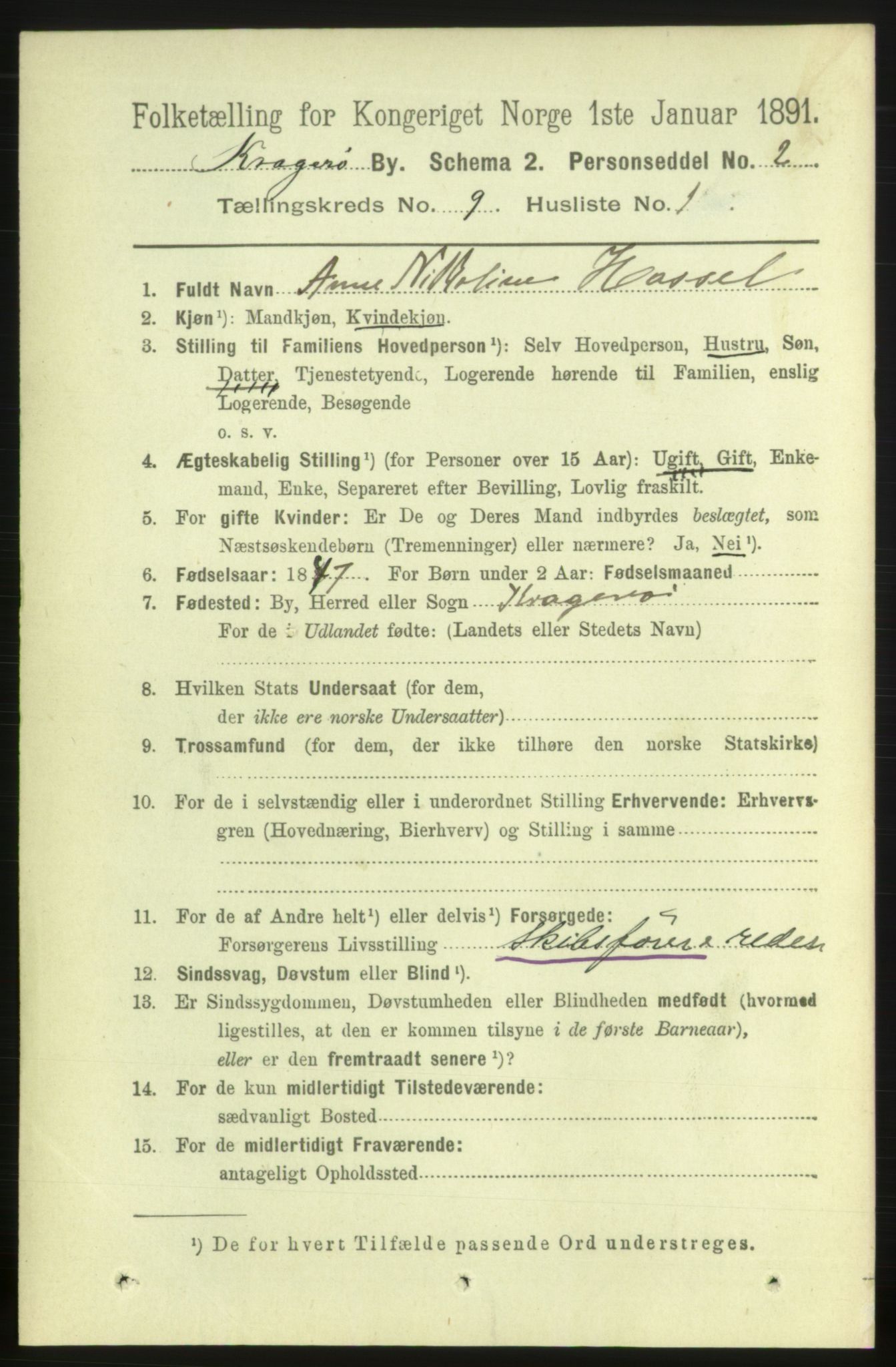 RA, 1891 census for 0801 Kragerø, 1891, p. 3659