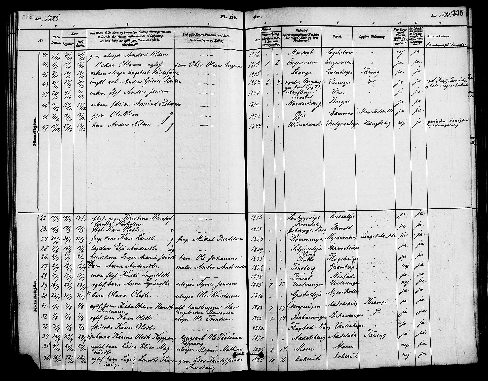 Løten prestekontor, SAH/PREST-022/K/Ka/L0009: Parish register (official) no. 9, 1878-1891, p. 335