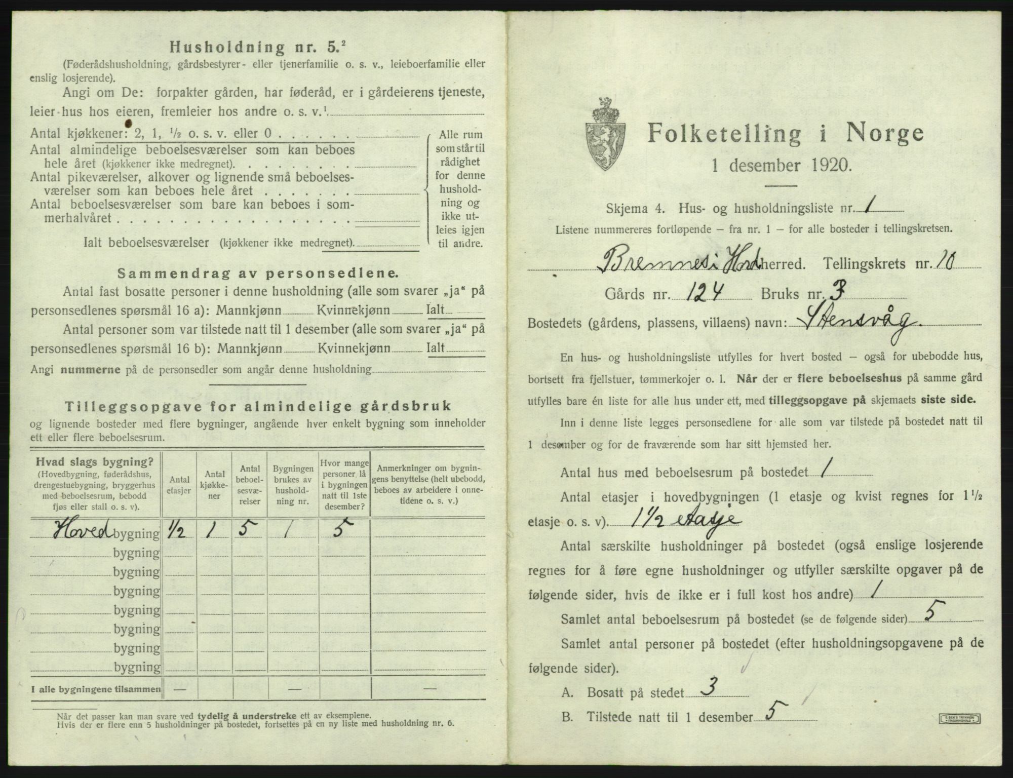 SAB, 1920 census for Bremnes, 1920, p. 818