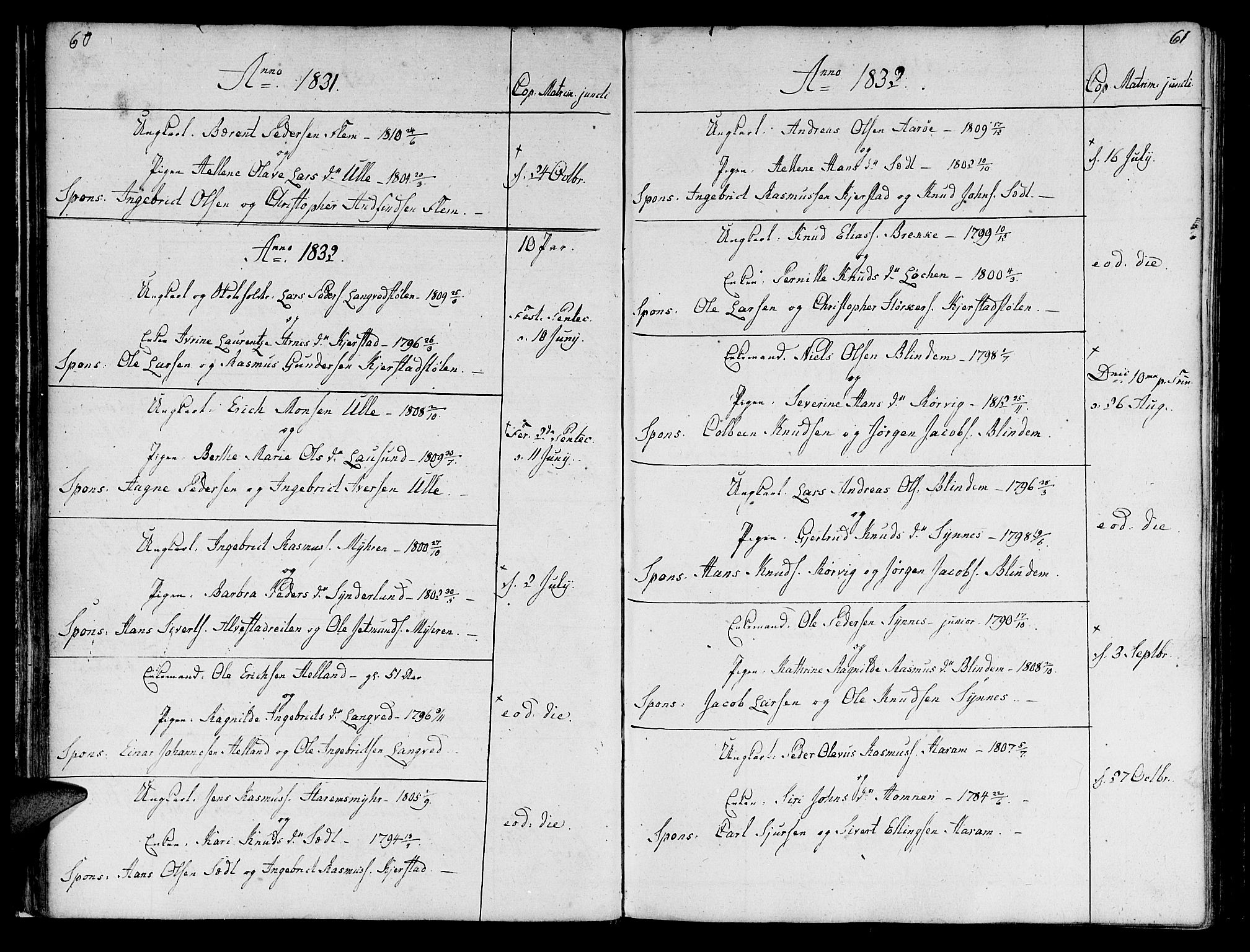 Ministerialprotokoller, klokkerbøker og fødselsregistre - Møre og Romsdal, AV/SAT-A-1454/536/L0494: Parish register (official) no. 536A03, 1803-1836, p. 60-61