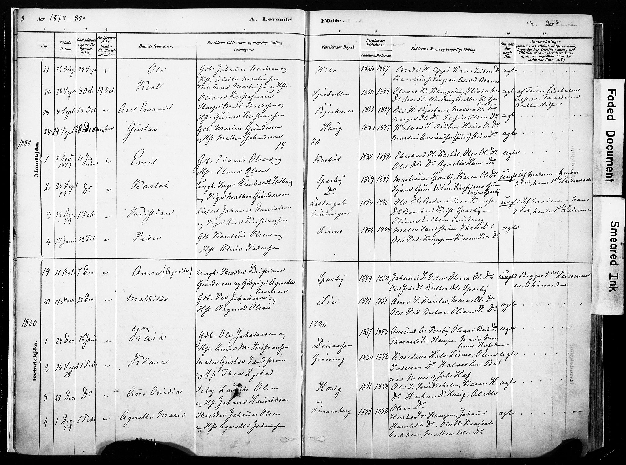 Hof prestekontor, SAH/PREST-038/H/Ha/Haa/L0010: Parish register (official) no. 10, 1878-1909, p. 8
