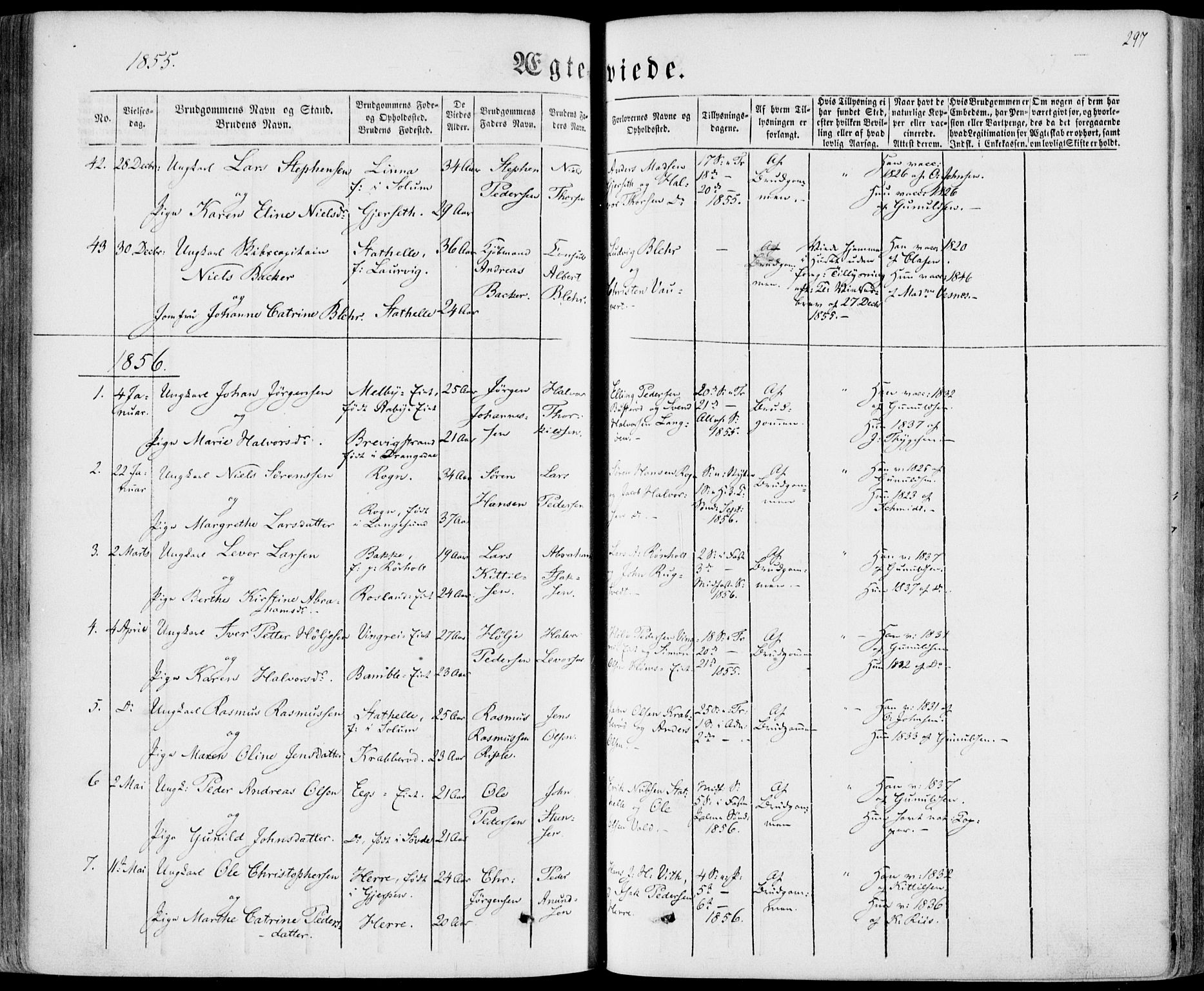 Bamble kirkebøker, SAKO/A-253/F/Fa/L0005: Parish register (official) no. I 5, 1854-1869, p. 297