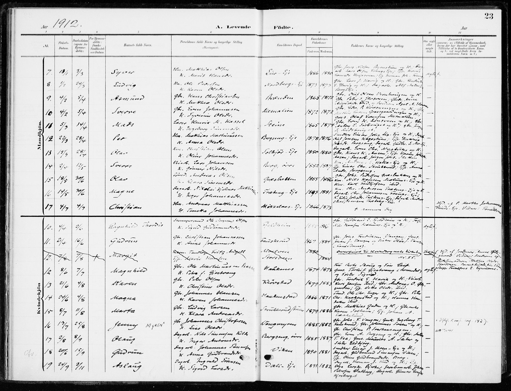 Ringsaker prestekontor, AV/SAH-PREST-014/K/Ka/L0021: Parish register (official) no. 21, 1905-1920, p. 23