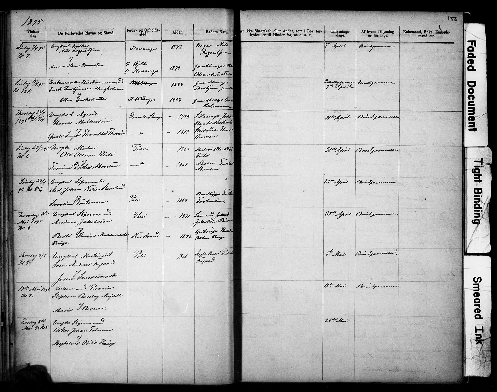 Domkirken sokneprestkontor, AV/SAST-A-101812/001/30/30BB/L0014: Parish register (copy) no. B 14, 1875-1902, p. 133