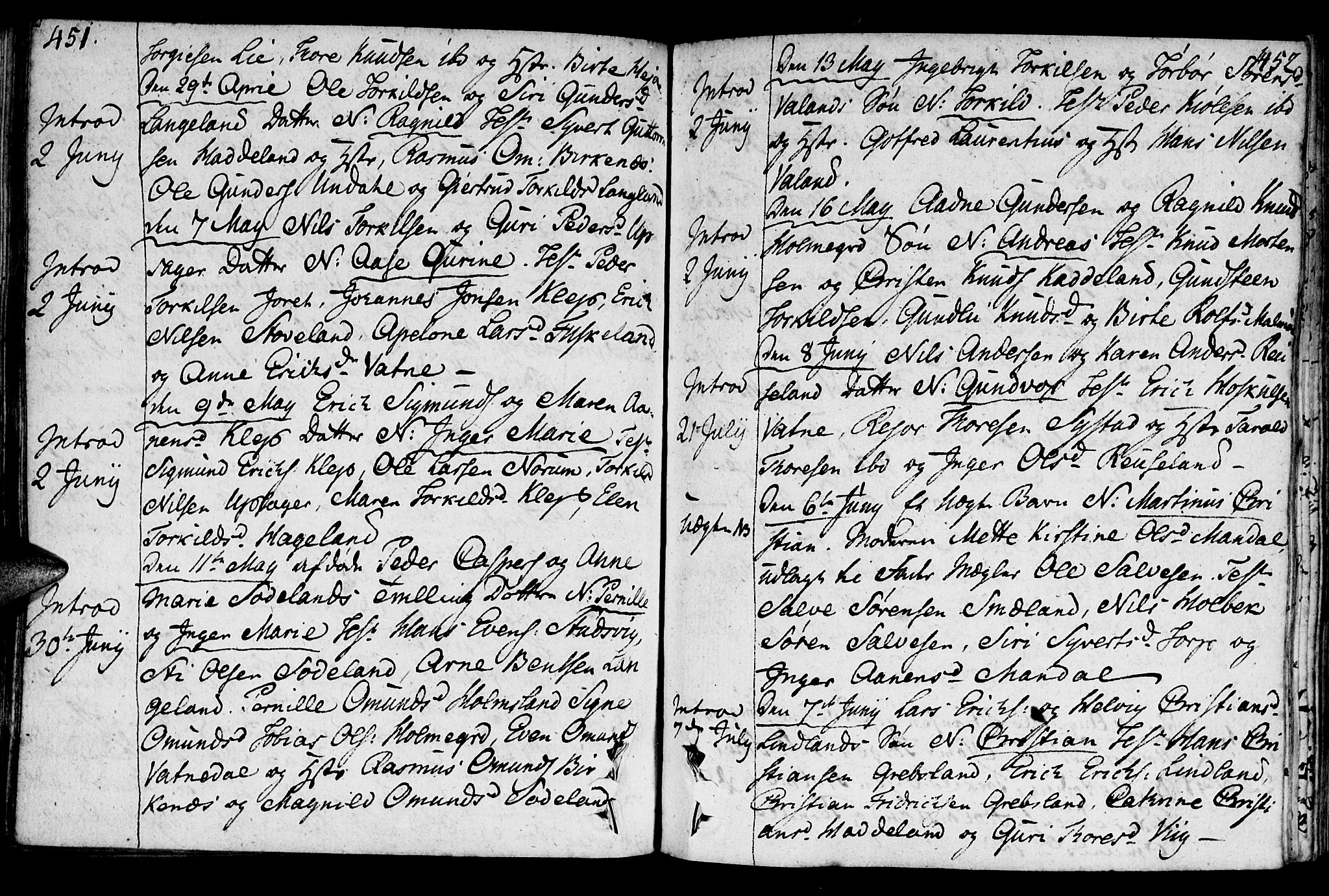 Holum sokneprestkontor, SAK/1111-0022/F/Fa/Faa/L0003: Parish register (official) no. A 3, 1780-1821, p. 451-452