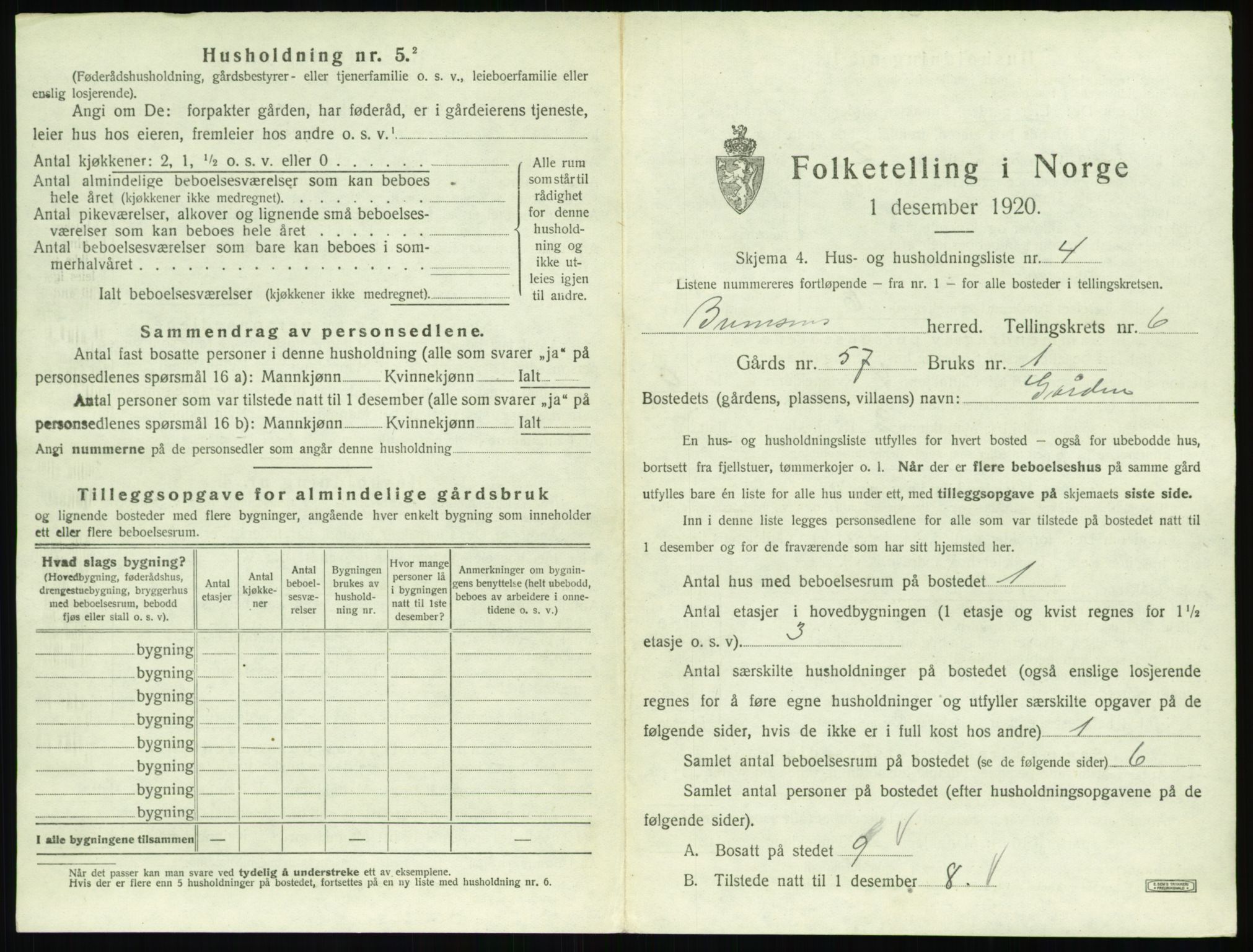 SAT, 1920 census for Bremsnes, 1920, p. 679