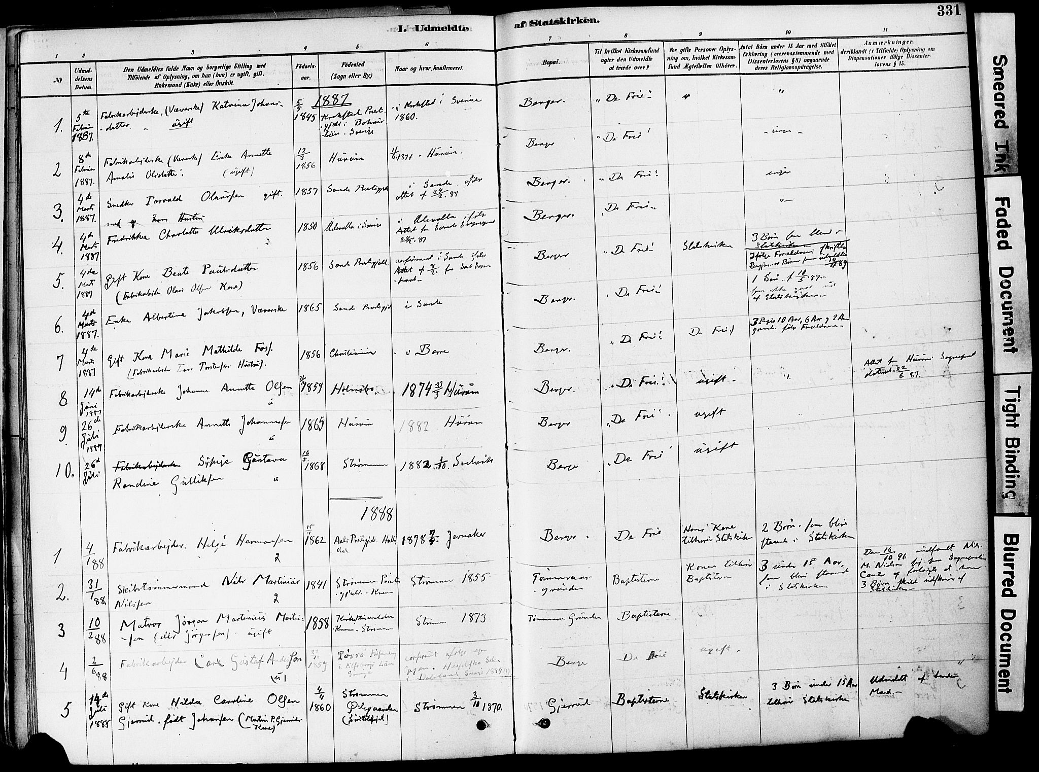 Strømm kirkebøker, AV/SAKO-A-322/F/Fa/L0004: Parish register (official) no. I 4, 1878-1899, p. 331