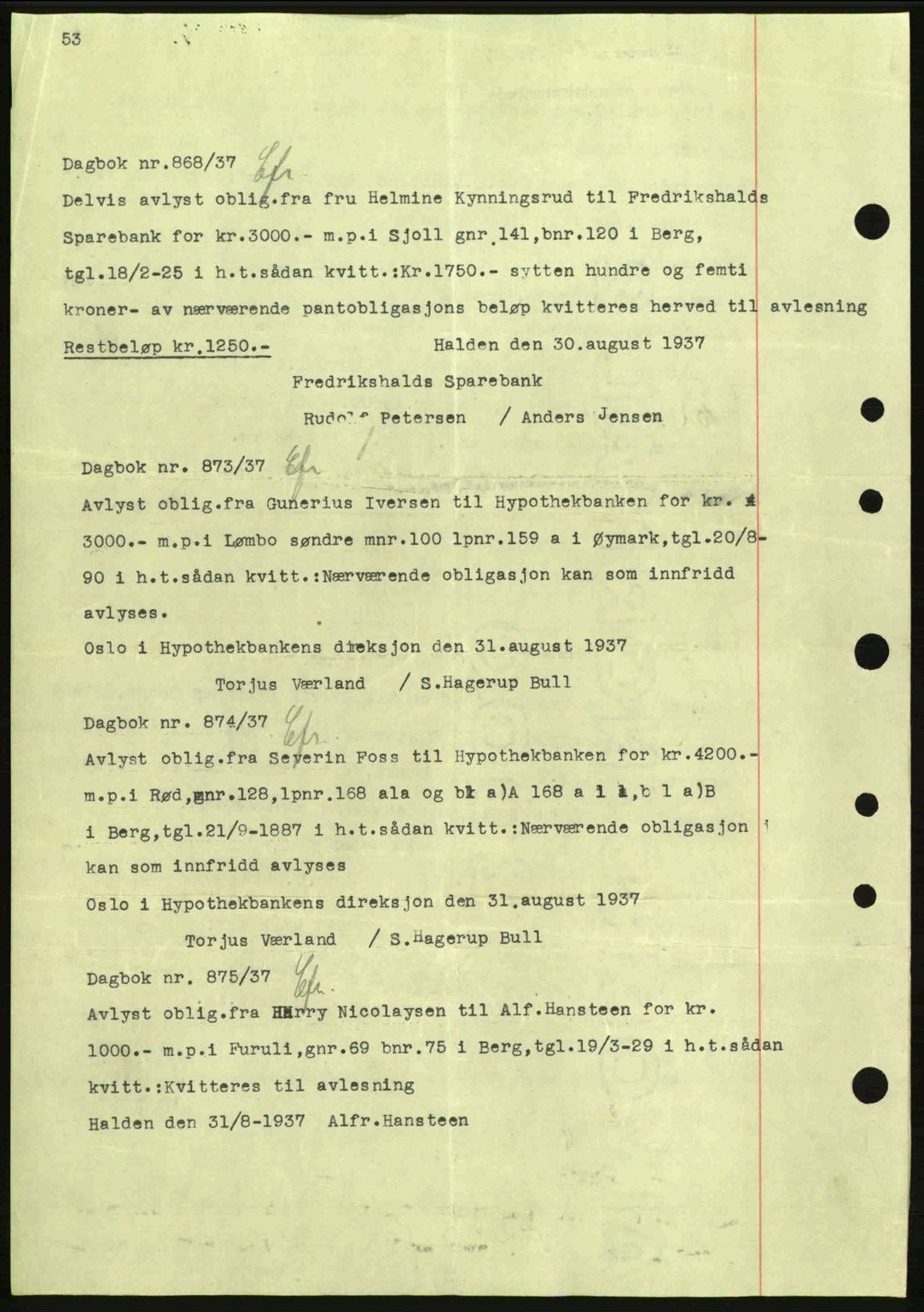 Idd og Marker sorenskriveri, AV/SAO-A-10283/G/Gb/Gbc/L0001: Mortgage book no. B1-3, 1936-1939, Diary no: : 868/1937