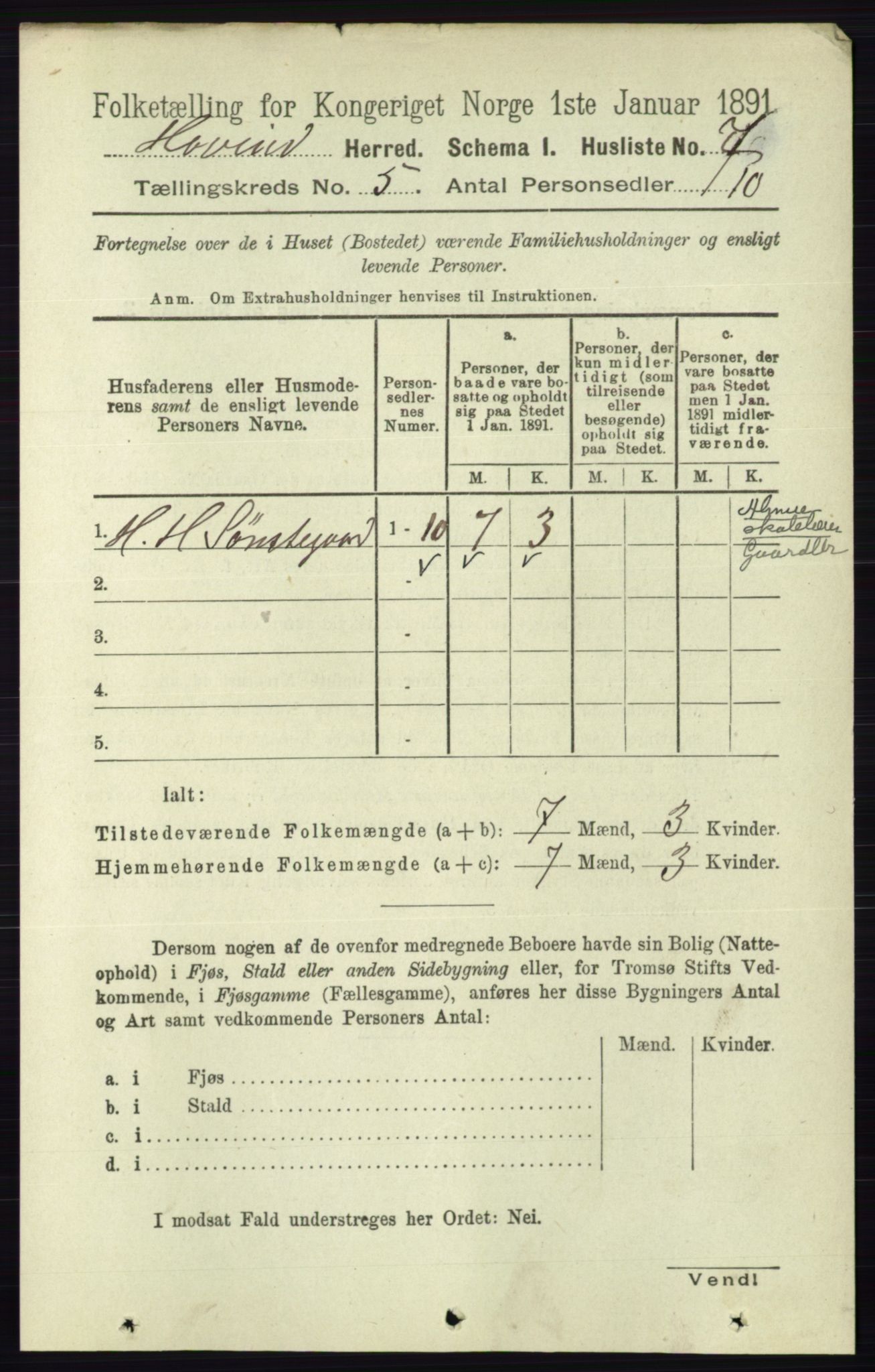 RA, 1891 census for 0825 Hovin, 1891, p. 966