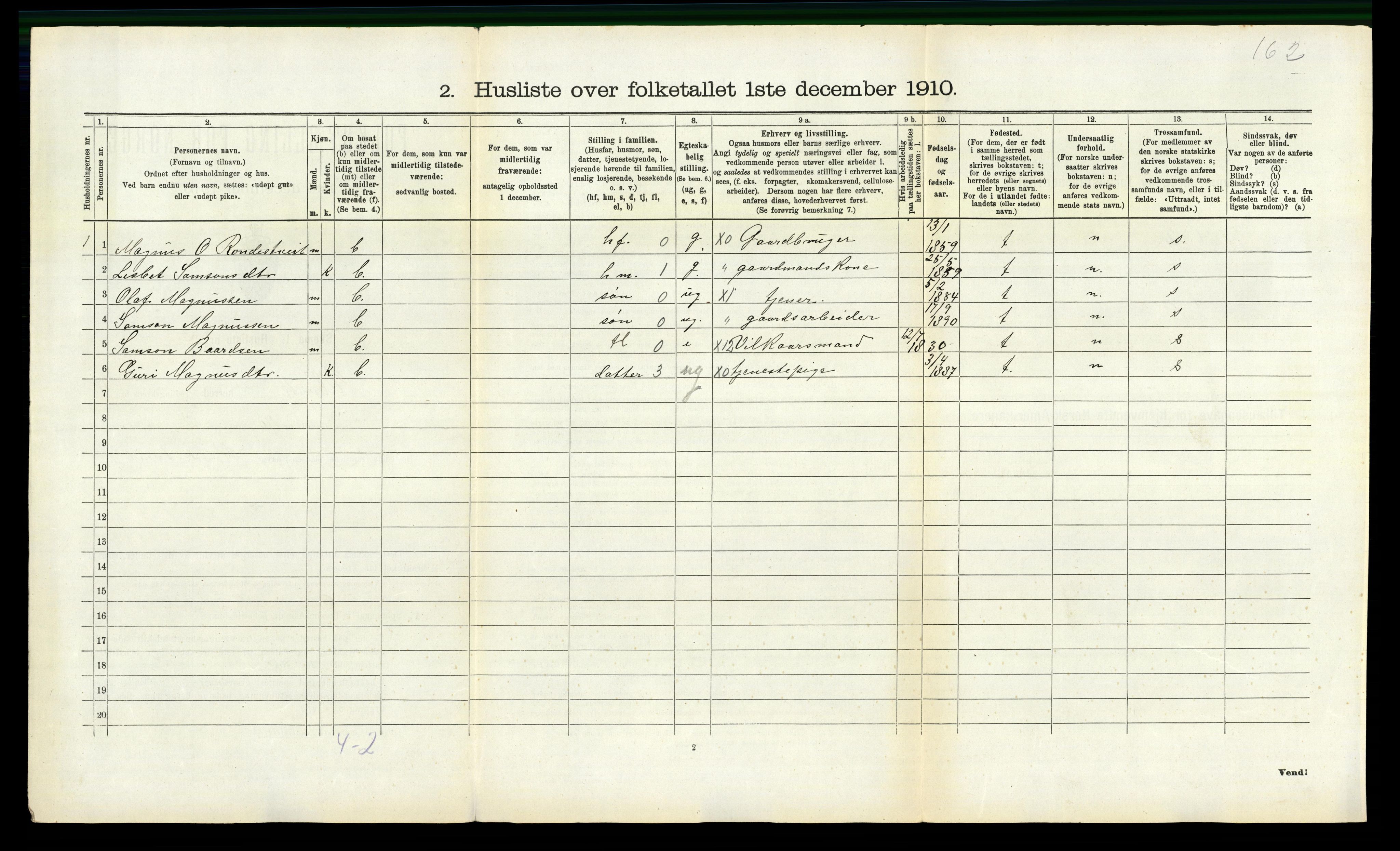 RA, 1910 census for Ulvik, 1910, p. 153