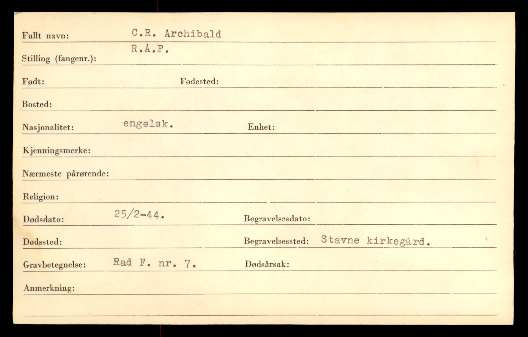 Distriktskontoret for krigsgraver, AV/SAT-A-5030/E/L0005: Kasett/kartotek over falne Britiske og tyske solater, samt andre nasjoners krigsgraver, 1945, p. 1927