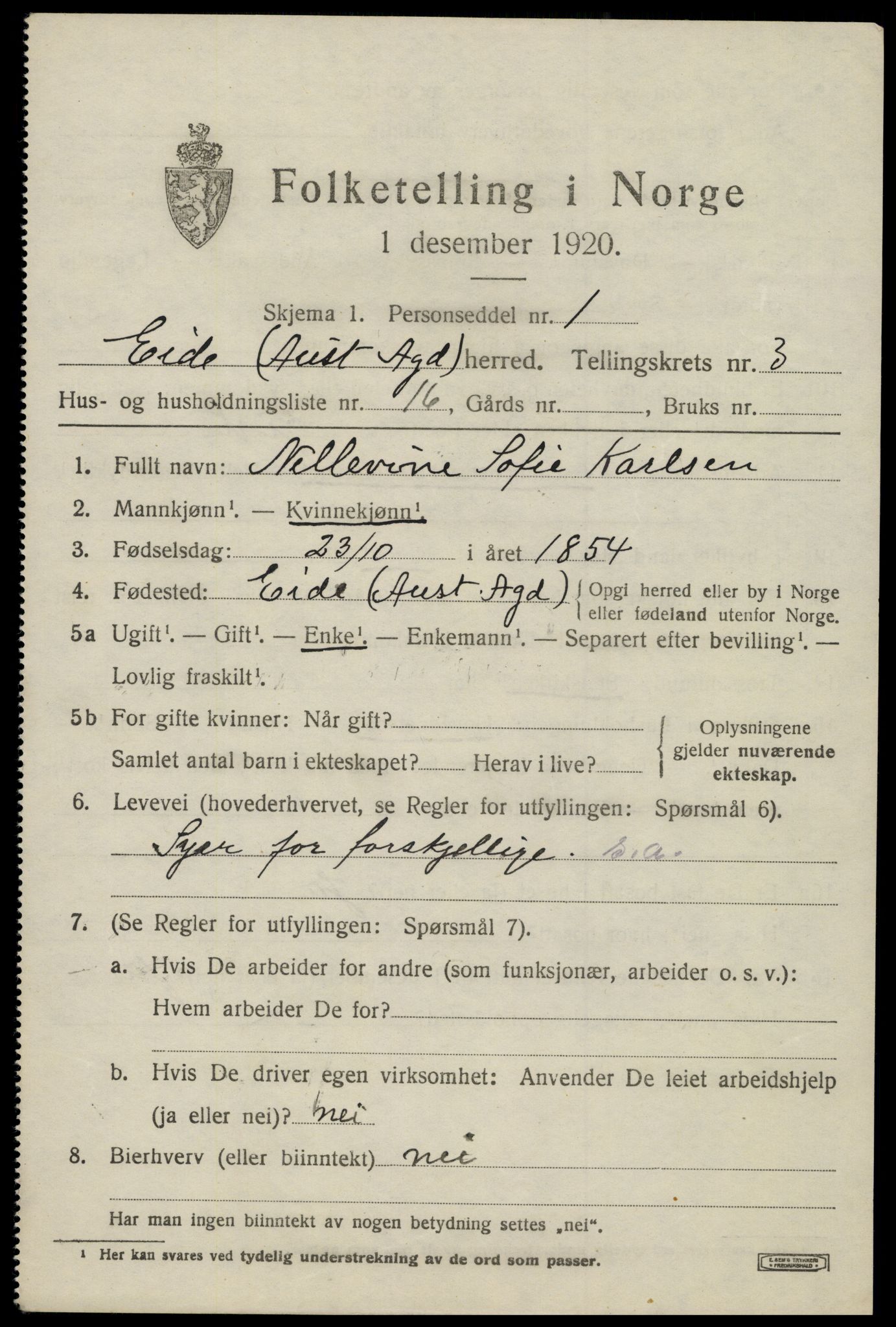 SAK, 1920 census for Eide, 1920, p. 1042