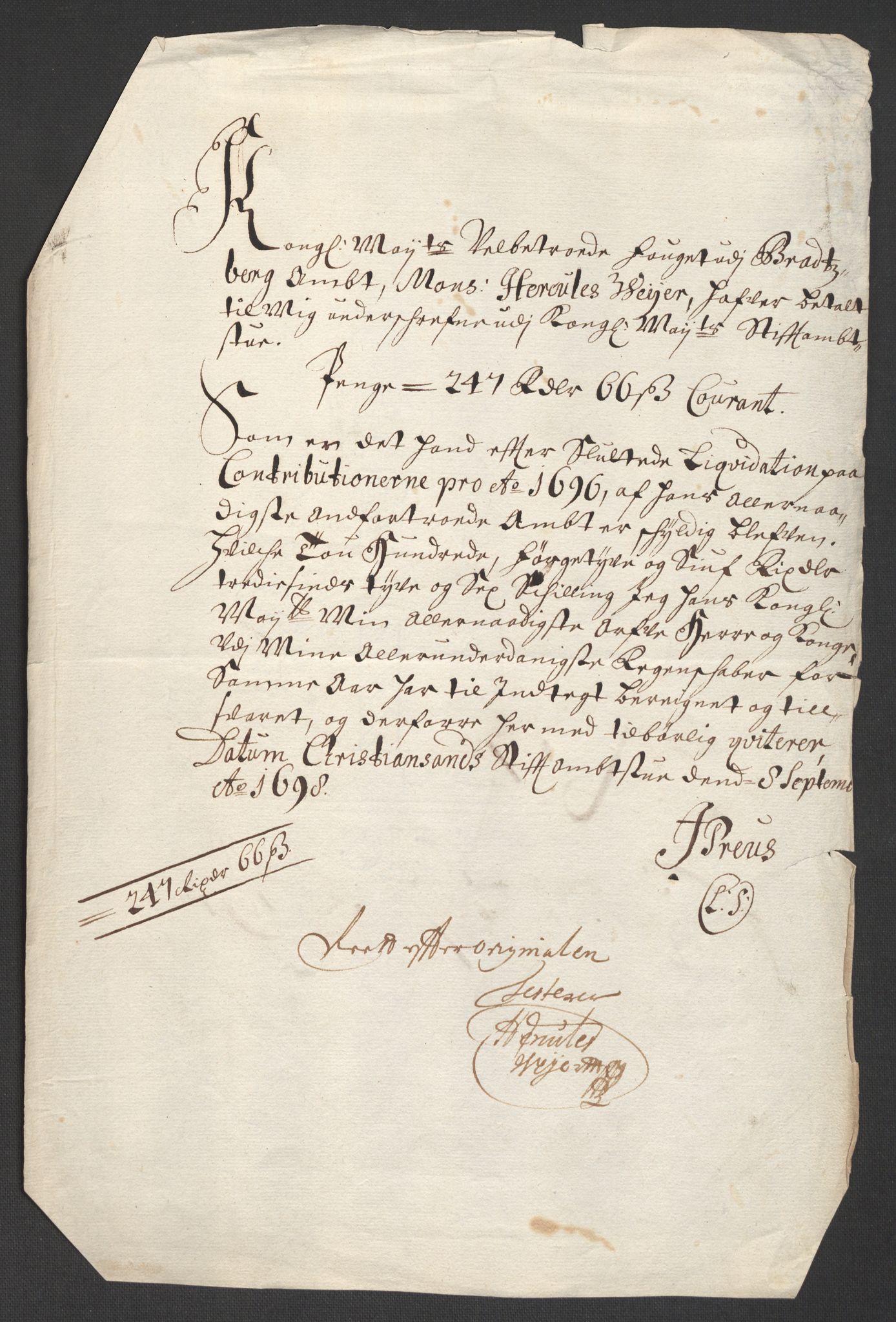 Rentekammeret inntil 1814, Reviderte regnskaper, Fogderegnskap, RA/EA-4092/R36/L2096: Fogderegnskap Øvre og Nedre Telemark og Bamble, 1697, p. 26