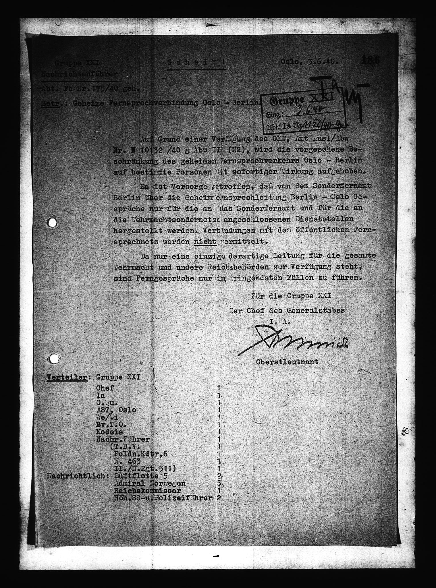 Documents Section, AV/RA-RAFA-2200/V/L0079: Amerikansk mikrofilm "Captured German Documents".
Box No. 718.  FKA jnr. 601/1954., 1940, p. 388