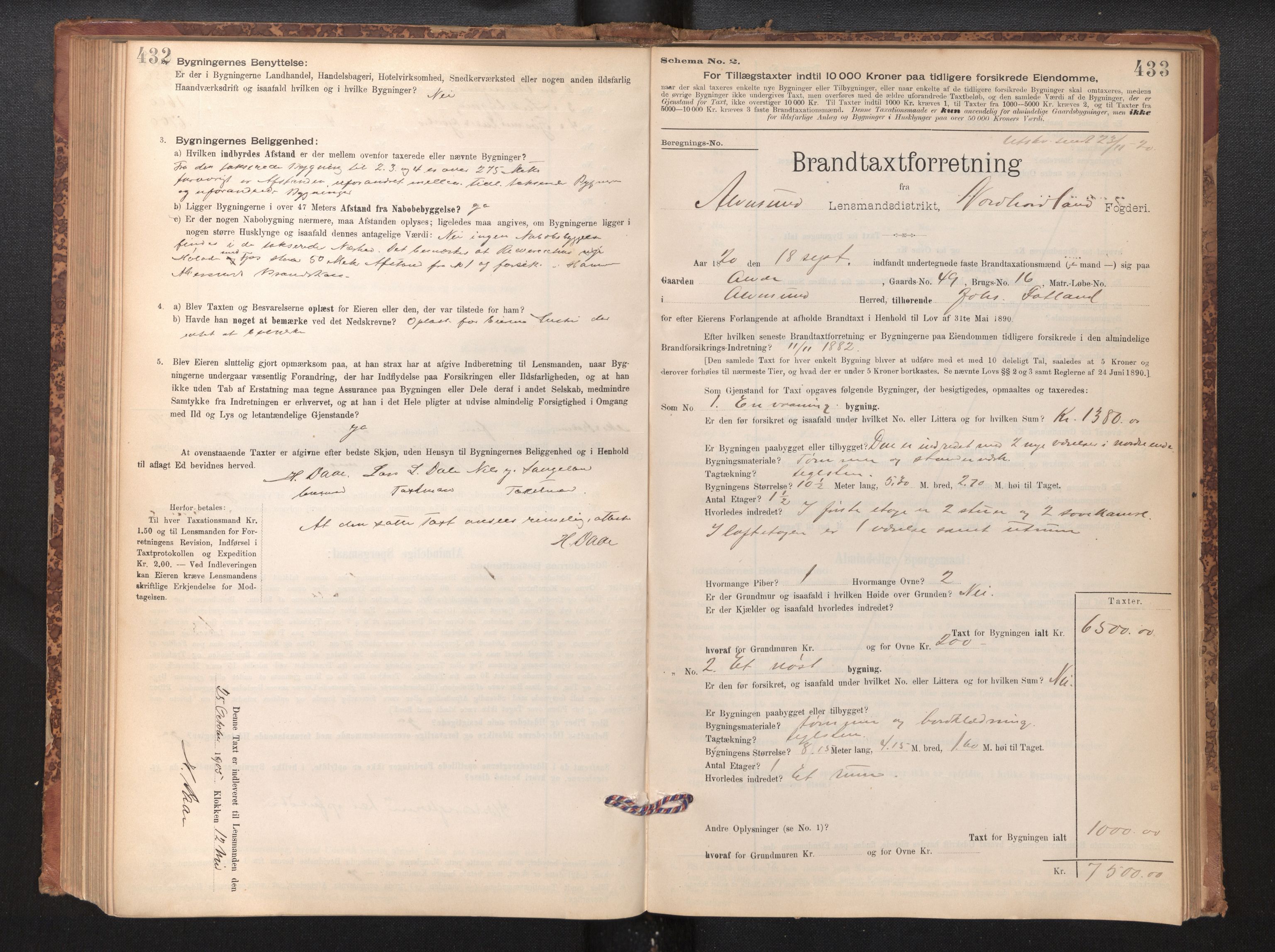 Lensmannen i Alversund, SAB/A-30701/0012/L0004: Branntakstprotokoll, skjematakst, 1894-1953, p. 432-433