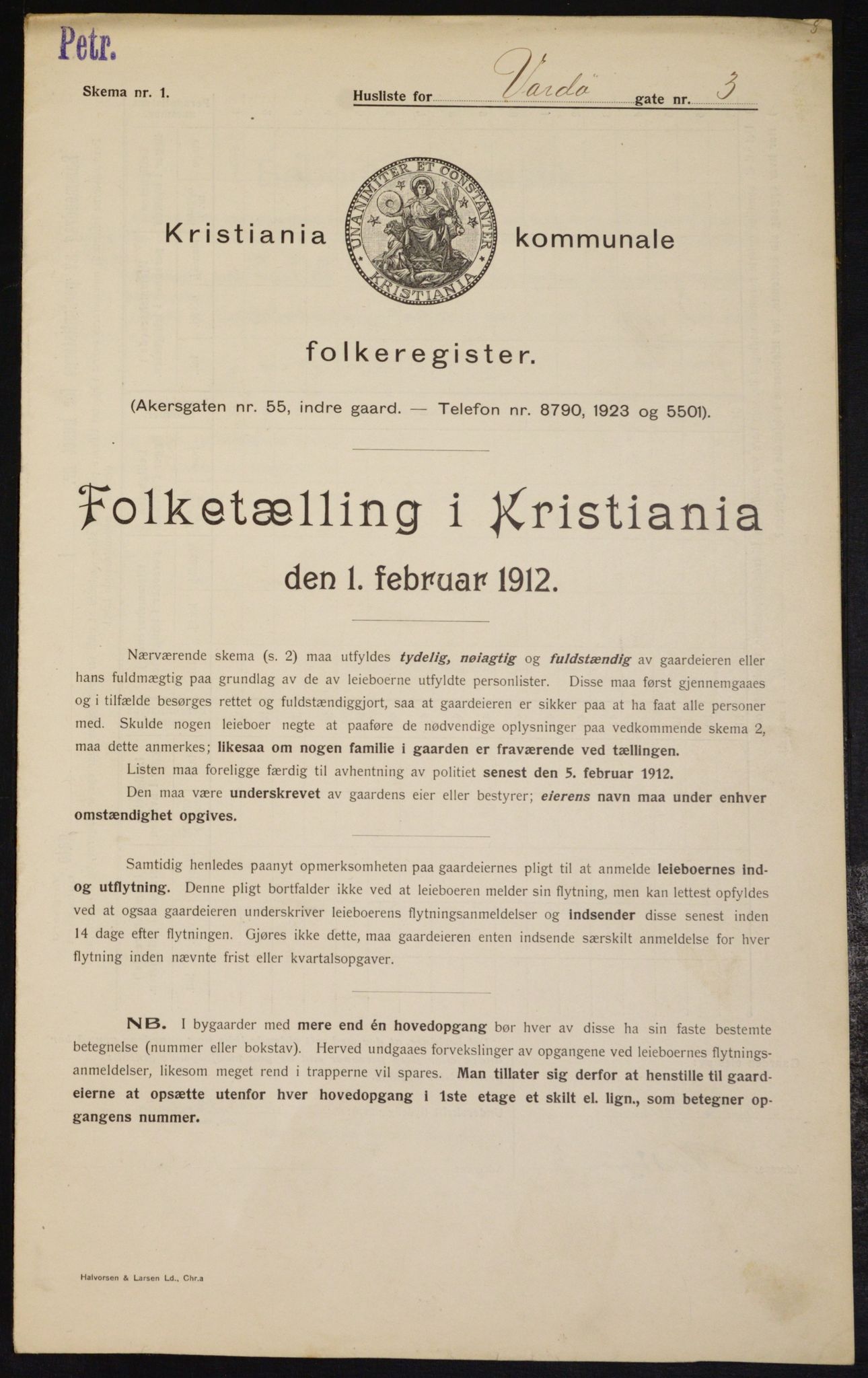 OBA, Municipal Census 1912 for Kristiania, 1912, p. 121820