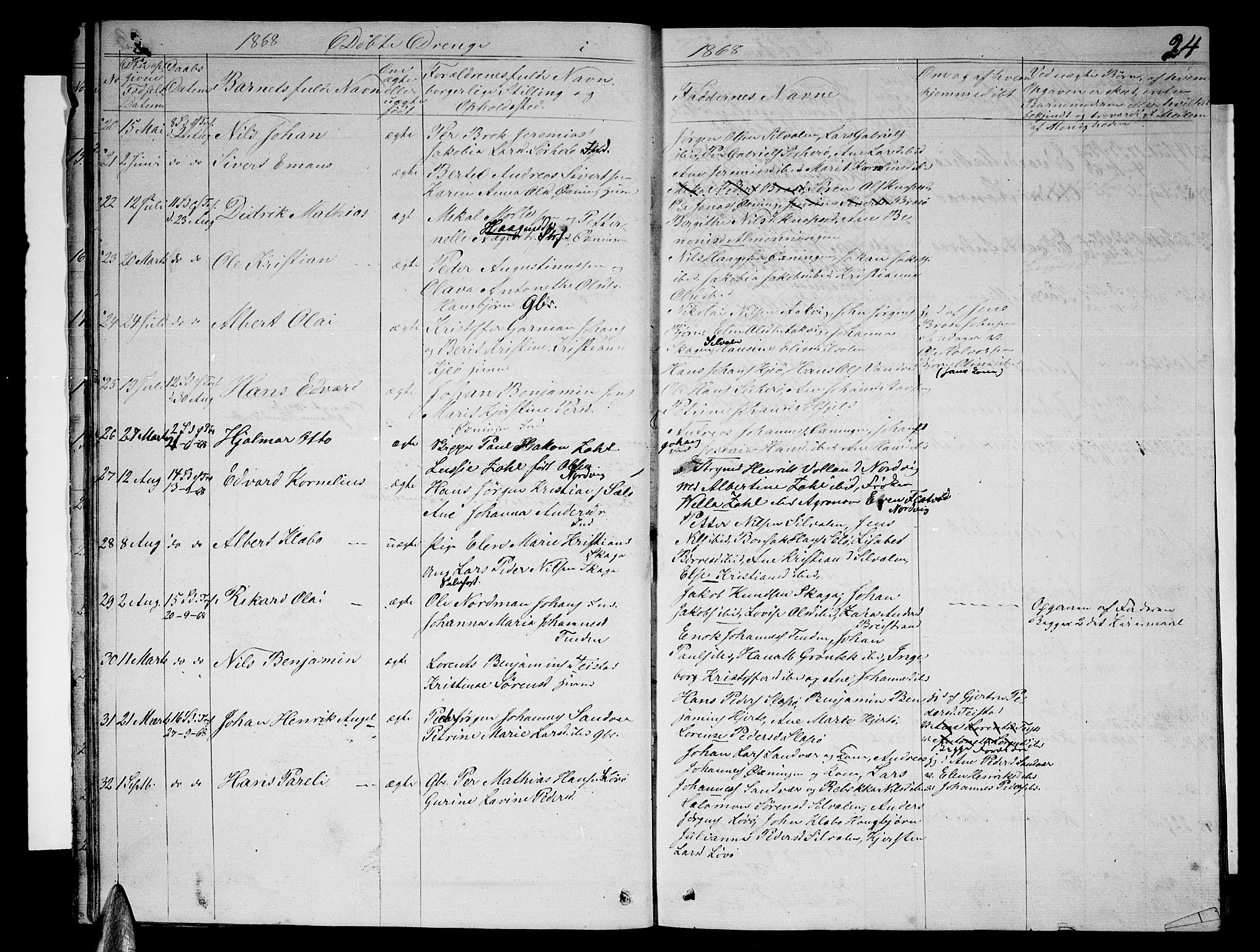 Ministerialprotokoller, klokkerbøker og fødselsregistre - Nordland, AV/SAT-A-1459/834/L0512: Parish register (copy) no. 834C03, 1862-1877, p. 24