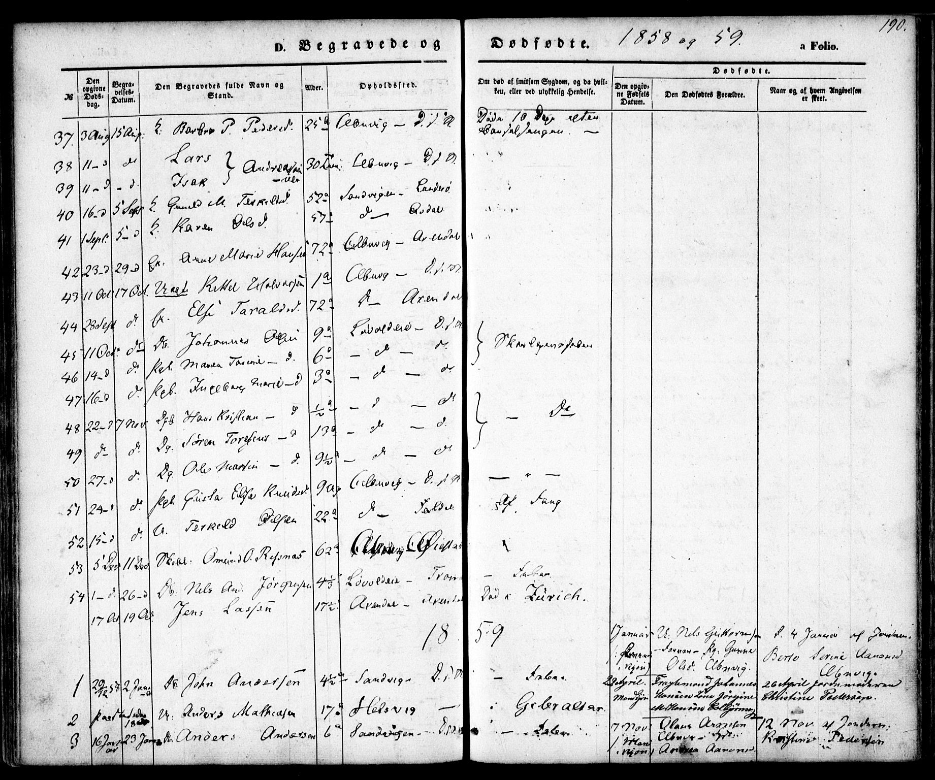 Hisøy sokneprestkontor, SAK/1111-0020/F/Fa/L0001: Parish register (official) no. A 1, 1849-1871, p. 190