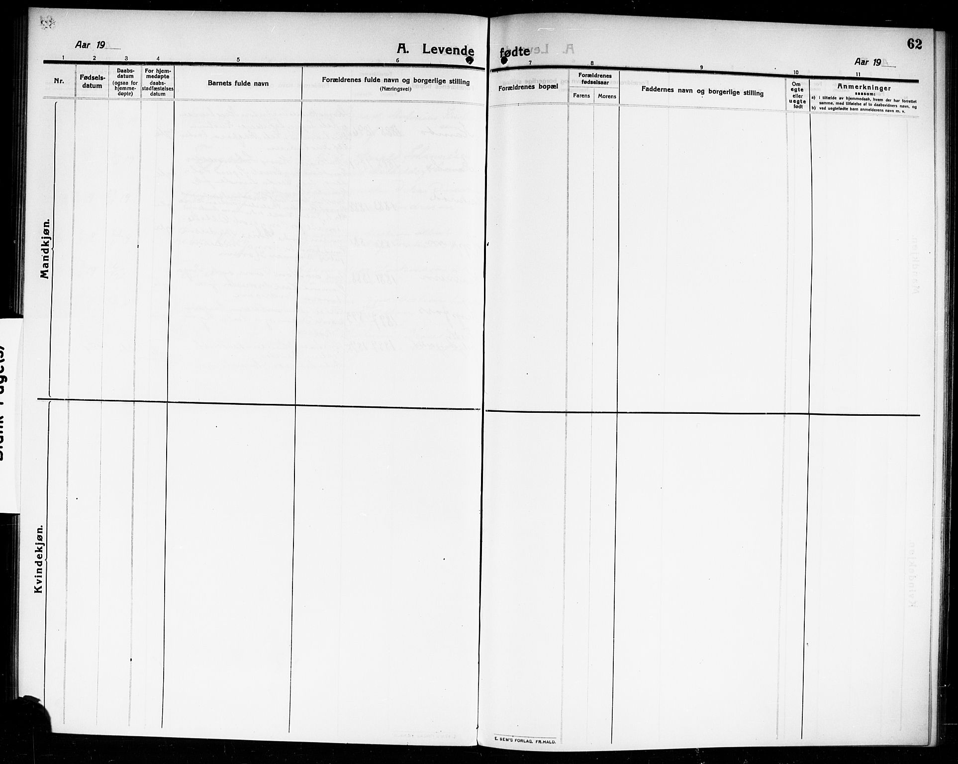 Moss prestekontor Kirkebøker, AV/SAO-A-2003/G/Gb/L0003: Parish register (copy) no. II 3, 1910-1919, p. 62