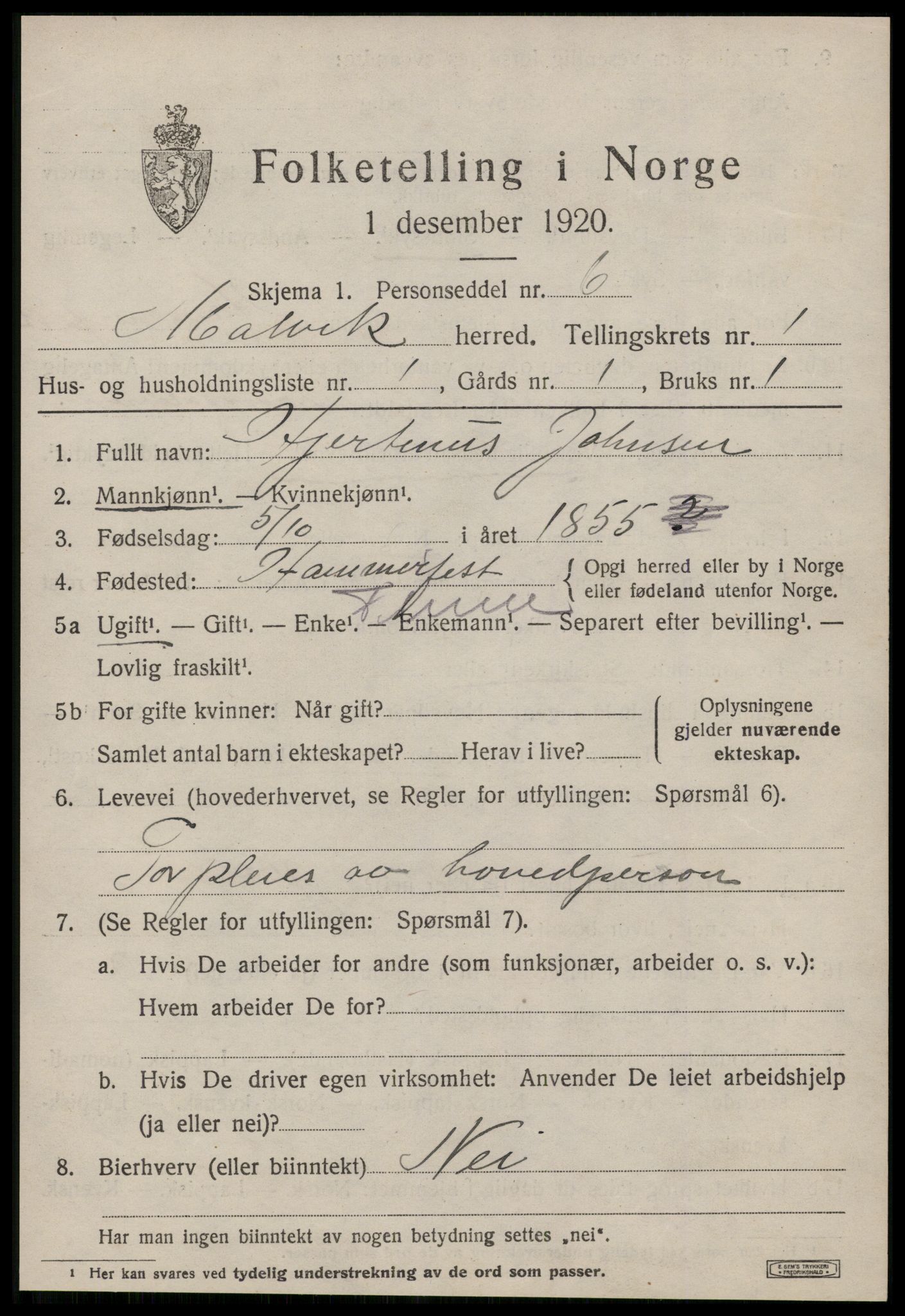 SAT, 1920 census for Malvik, 1920, p. 1200