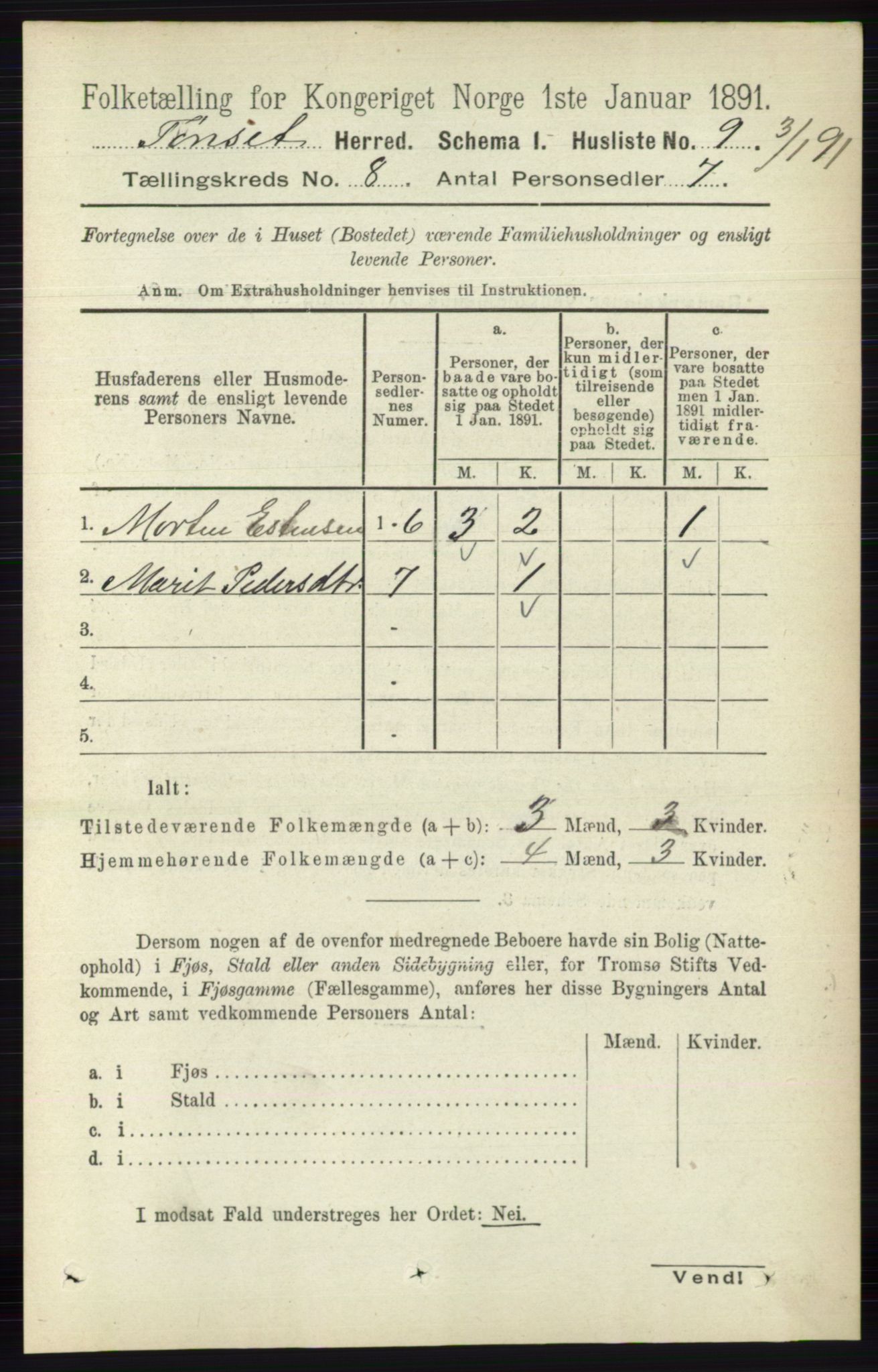 RA, 1891 census for 0437 Tynset, 1891, p. 2042