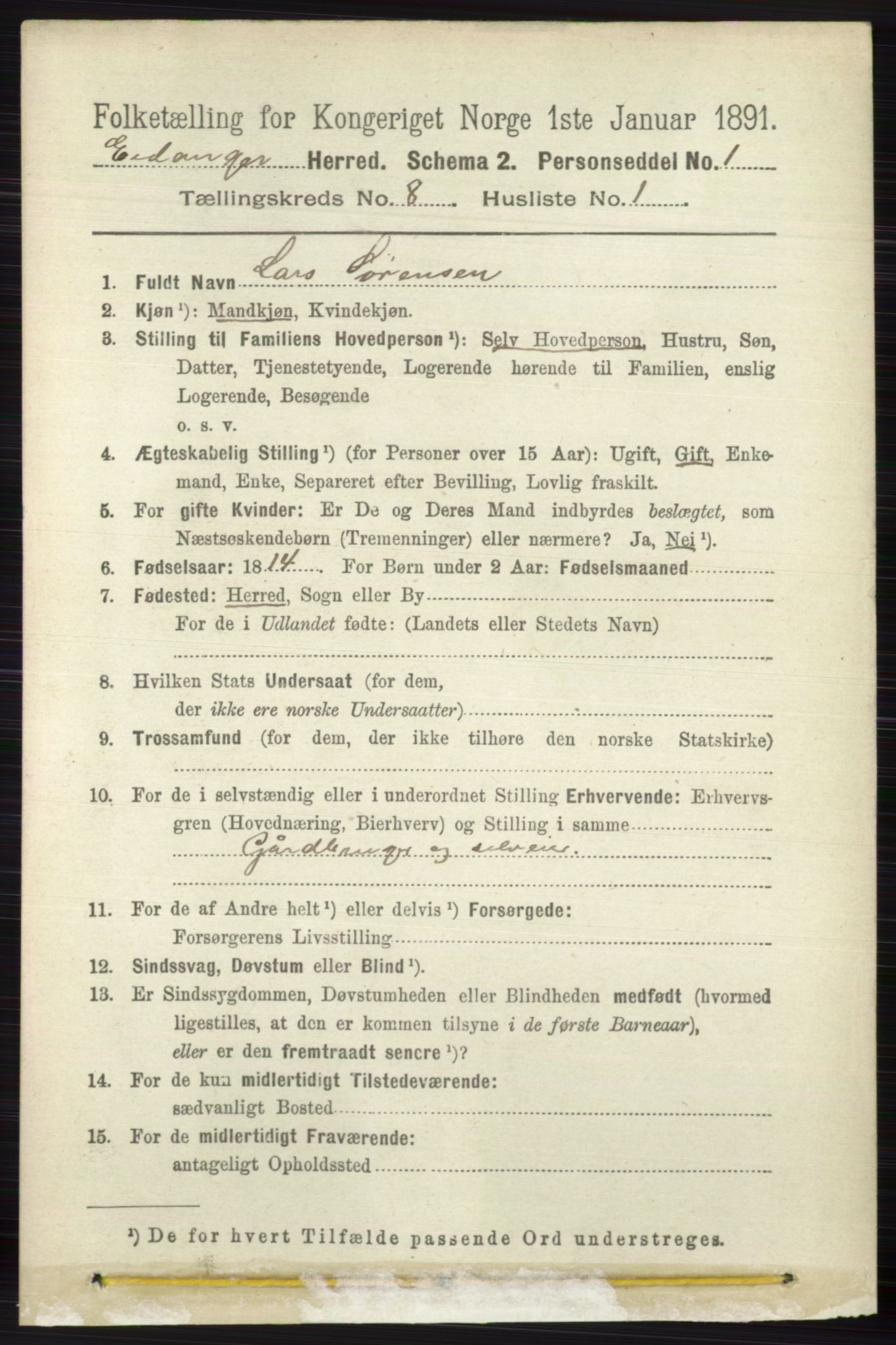 RA, 1891 census for 0813 Eidanger, 1891, p. 2987