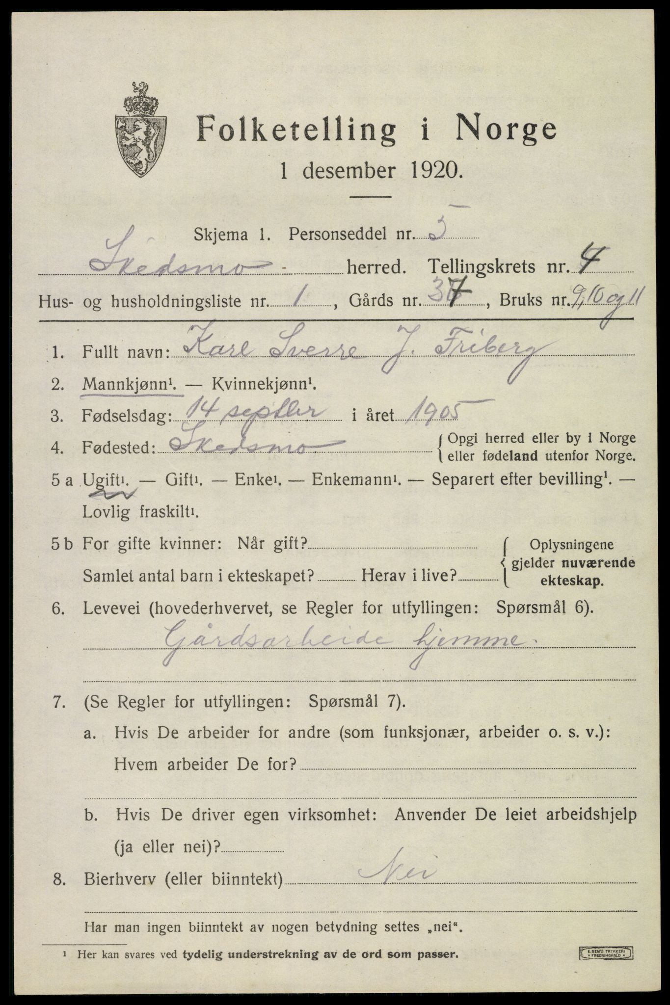 SAO, 1920 census for Skedsmo, 1920, p. 4307