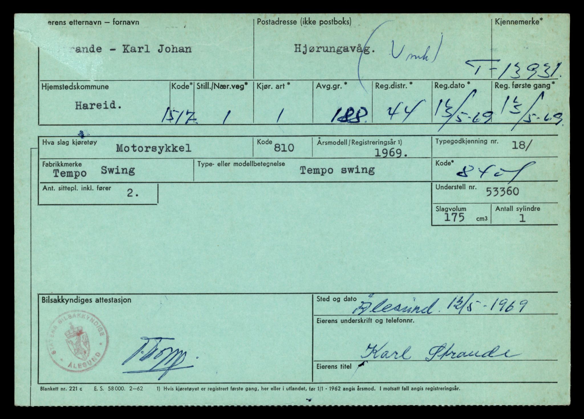 Møre og Romsdal vegkontor - Ålesund trafikkstasjon, AV/SAT-A-4099/F/Fe/L0042: Registreringskort for kjøretøy T 13906 - T 14079, 1927-1998, p. 362