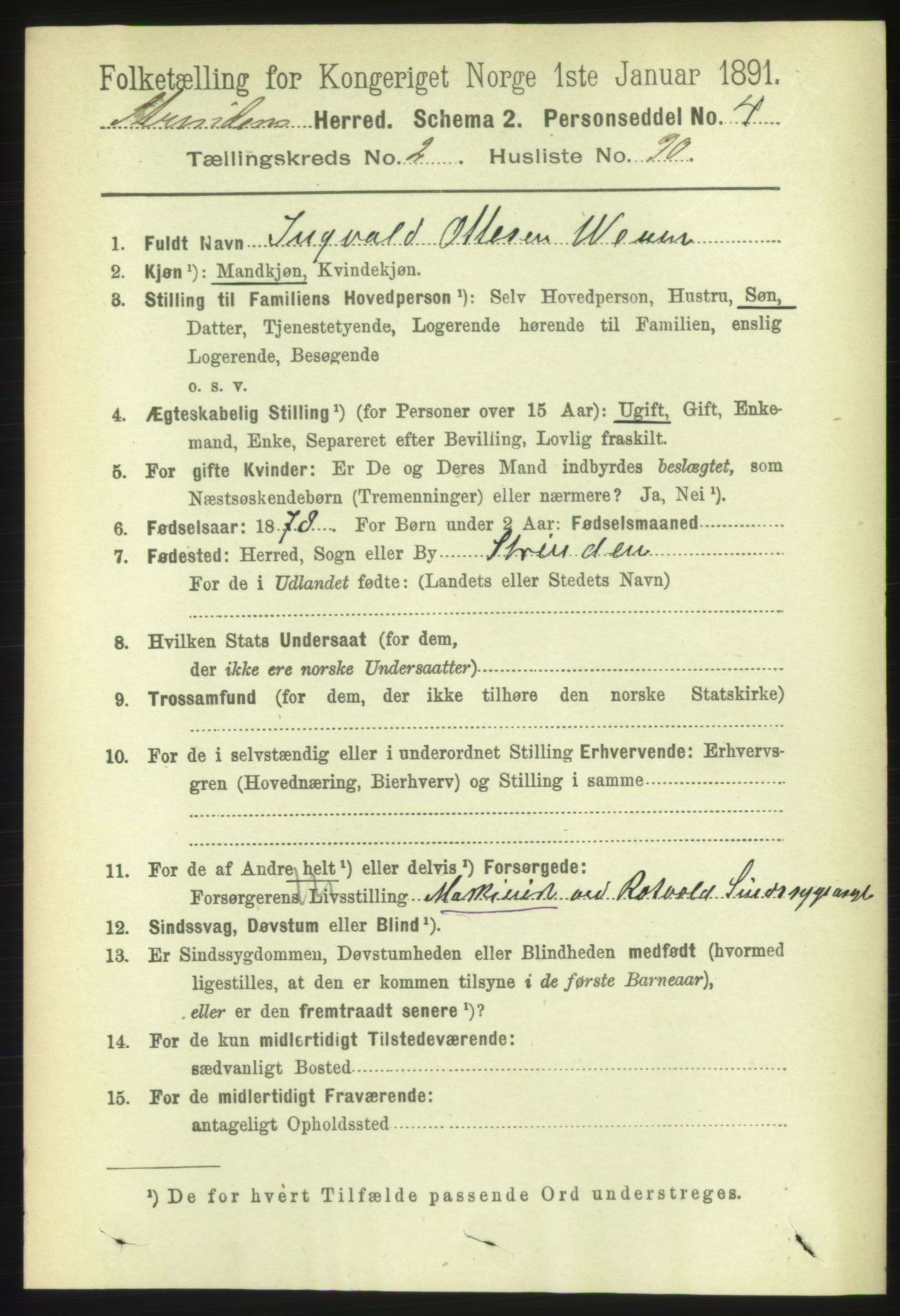 RA, 1891 census for 1660 Strinda, 1891, p. 1851