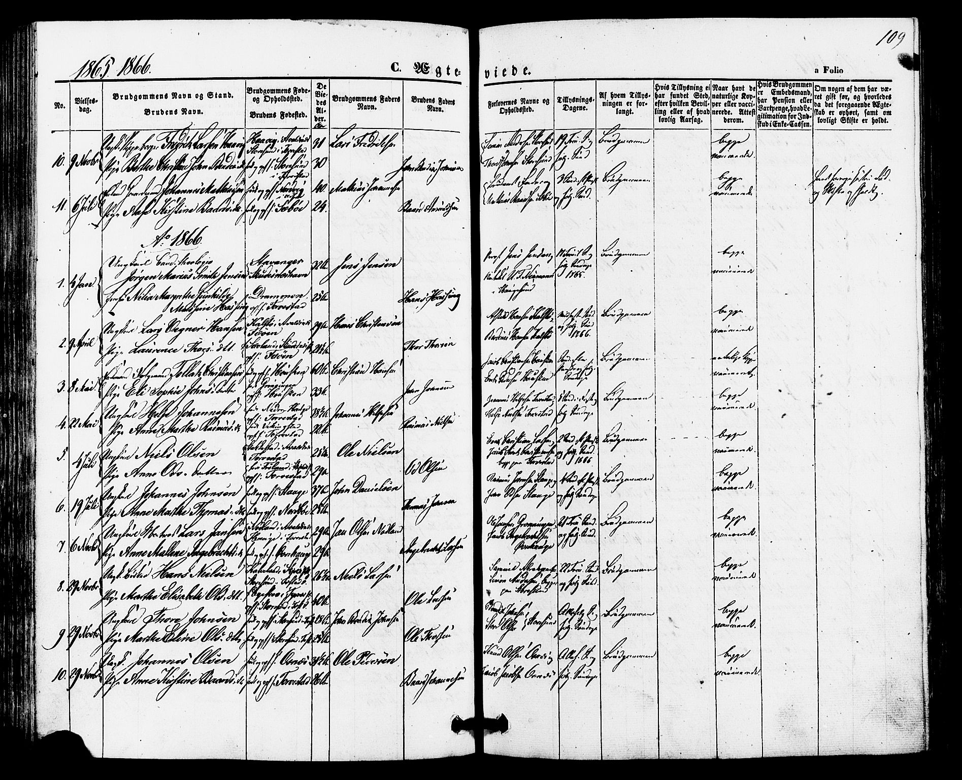 Torvastad sokneprestkontor, AV/SAST-A -101857/H/Ha/Haa/L0010: Parish register (official) no. A 10, 1857-1878, p. 109