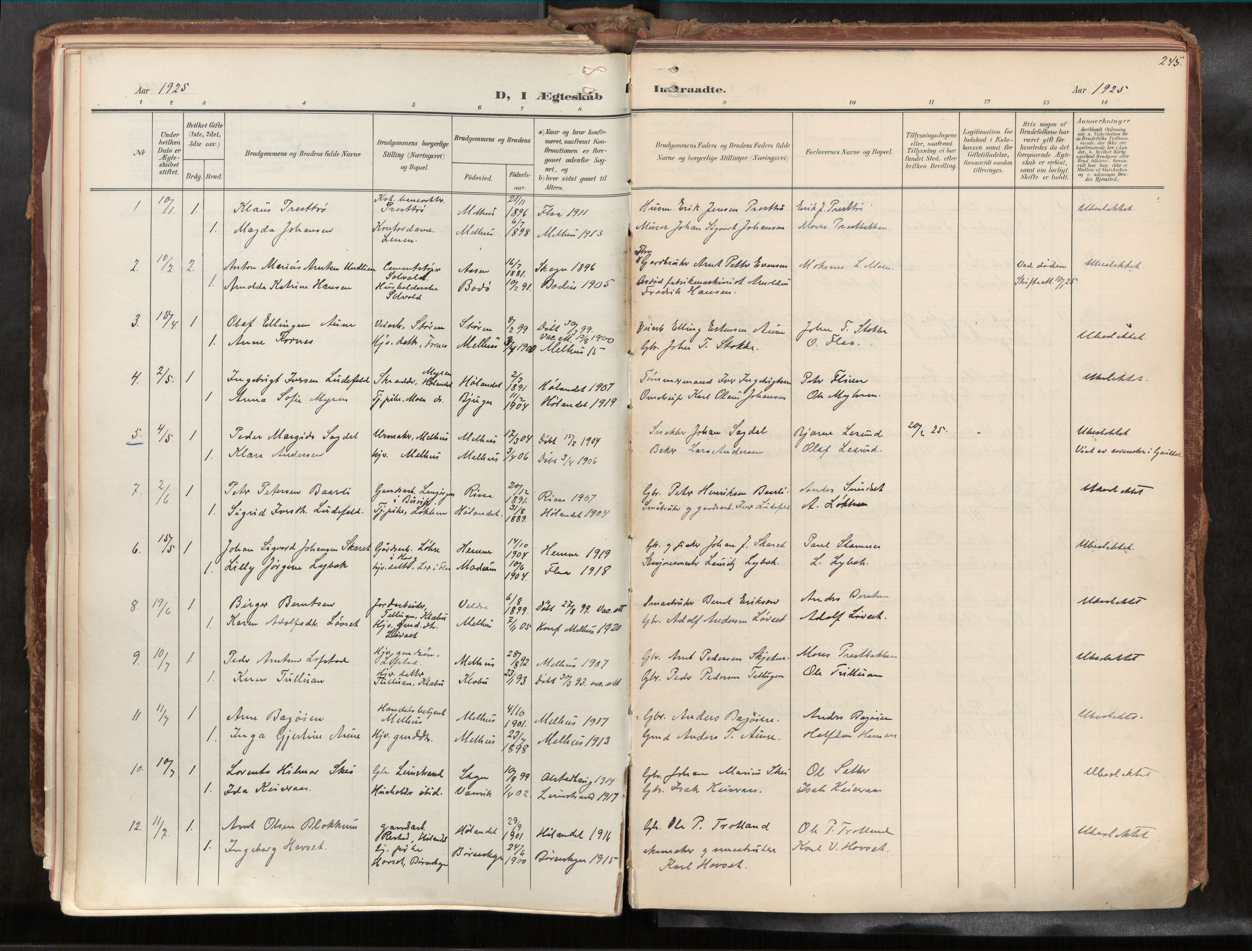 Ministerialprotokoller, klokkerbøker og fødselsregistre - Sør-Trøndelag, SAT/A-1456/691/L1085b: Parish register (official) no. 691A18, 1908-1930, p. 245