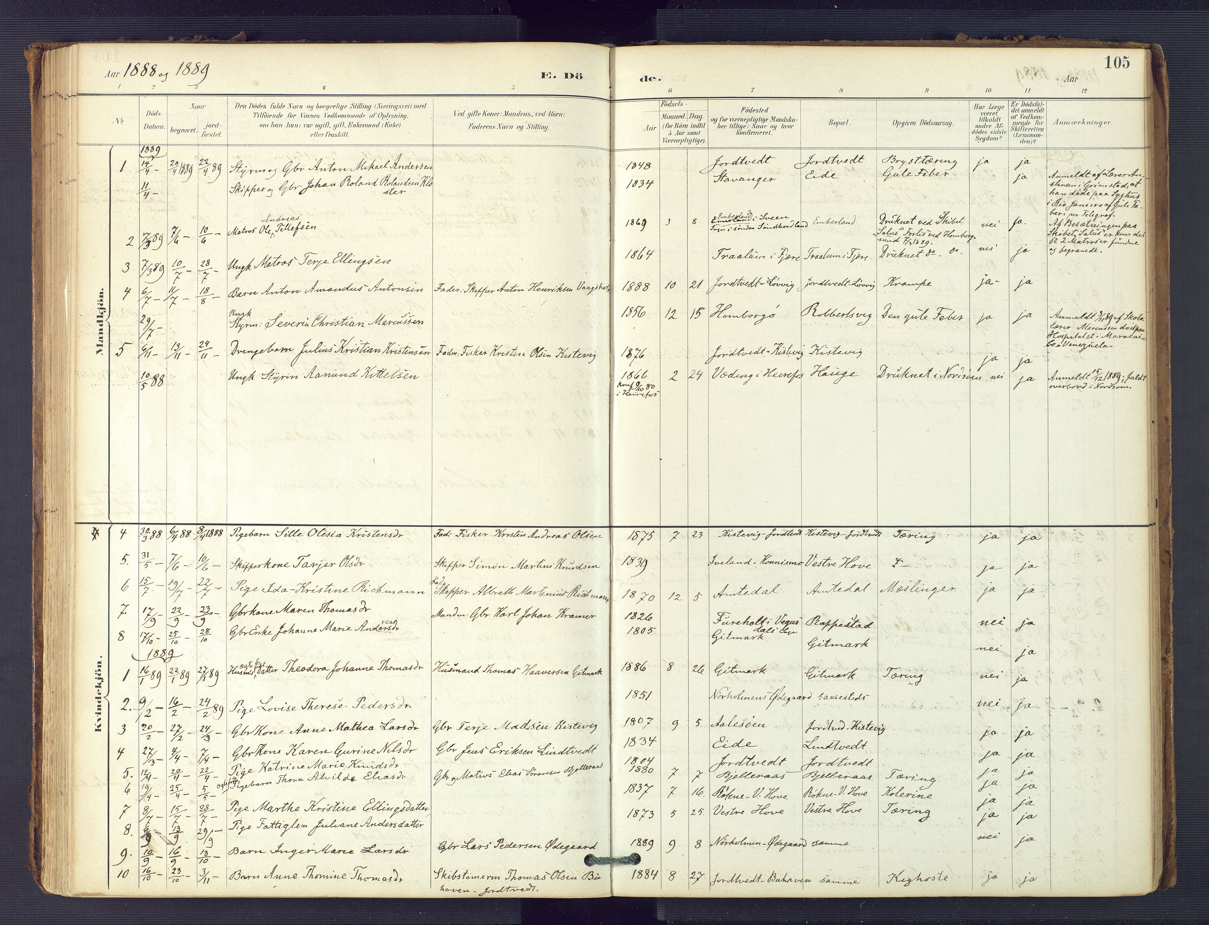 Hommedal sokneprestkontor, SAK/1111-0023/F/Fa/Faa/L0003: Parish register (official) no. A 3, 1885-1916, p. 105