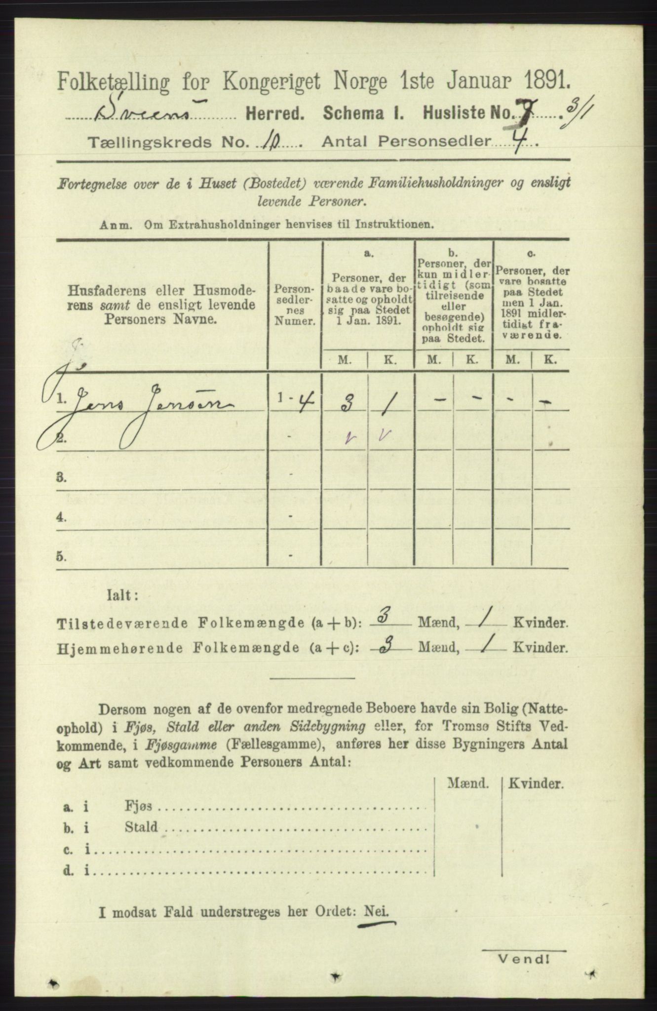 RA, 1891 census for 1216 Sveio, 1891, p. 2885