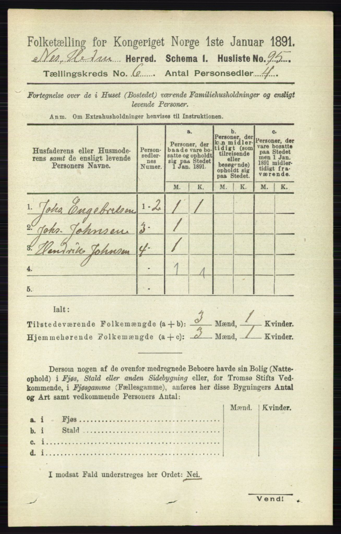 RA, 1891 census for 0411 Nes, 1891, p. 3263