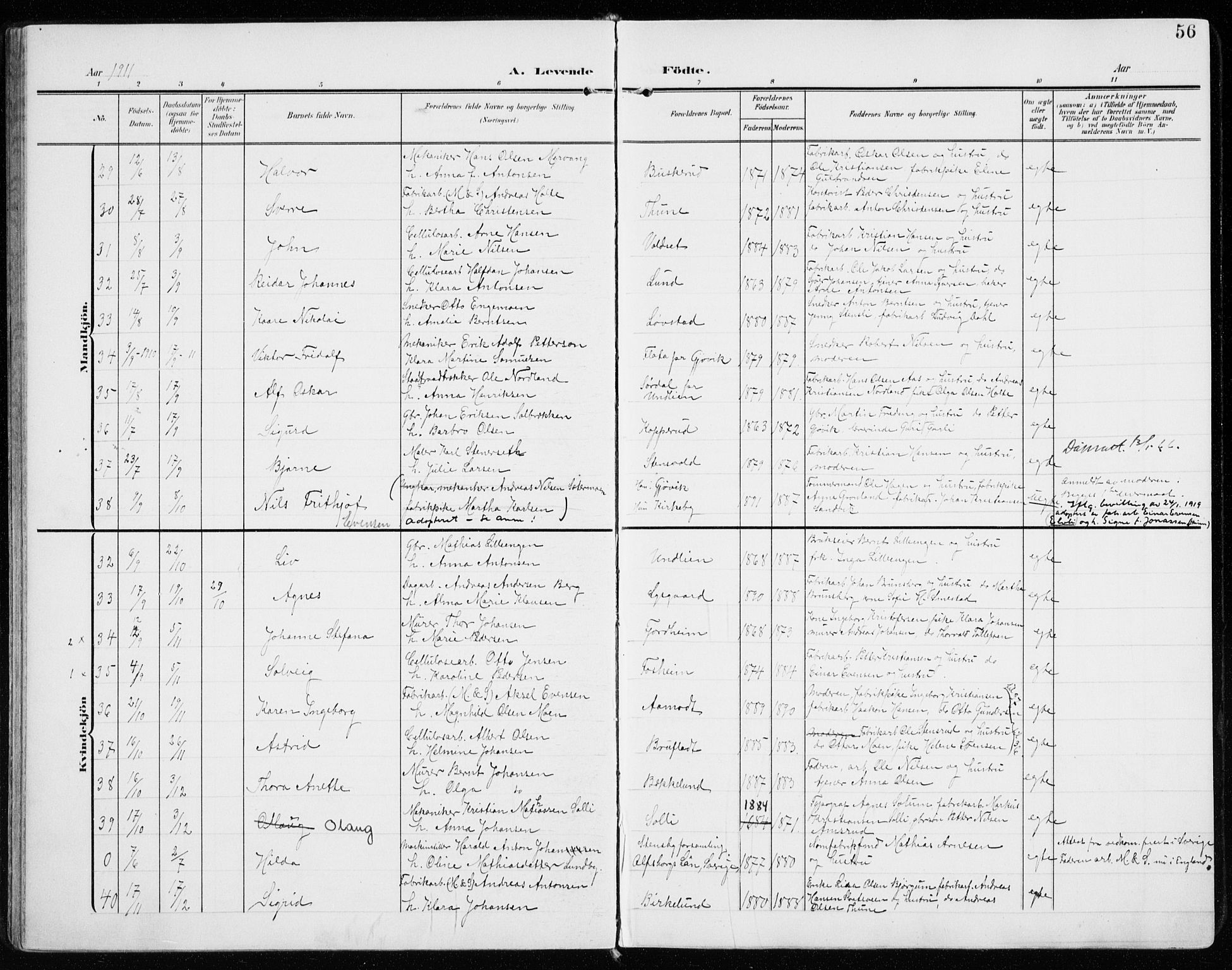 Vardal prestekontor, AV/SAH-PREST-100/H/Ha/Haa/L0016: Parish register (official) no. 16, 1904-1916, p. 56