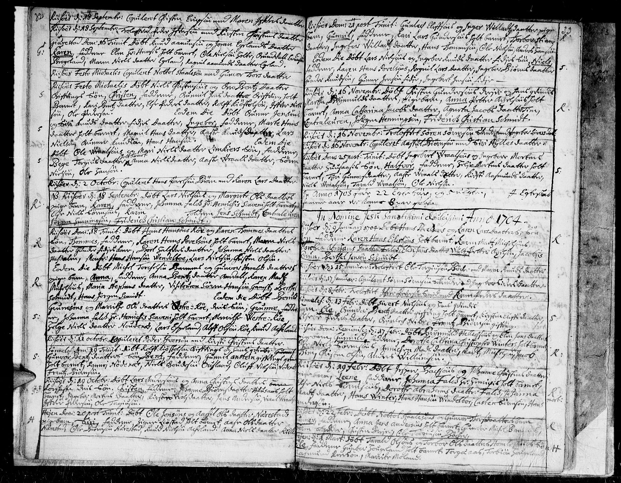 Gjerstad sokneprestkontor, AV/SAK-1111-0014/F/Fa/Faa/L0001: Parish register (official) no. A 1, 1695-1717, p. 32-33