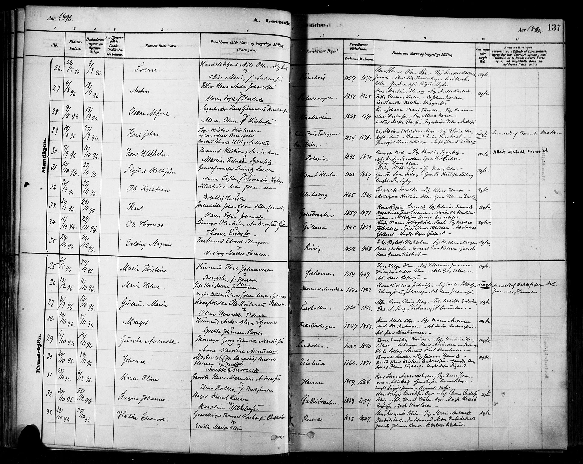 Rygge prestekontor Kirkebøker, SAO/A-10084b/F/Fa/L0007: Parish register (official) no. 7, 1878-1904, p. 137