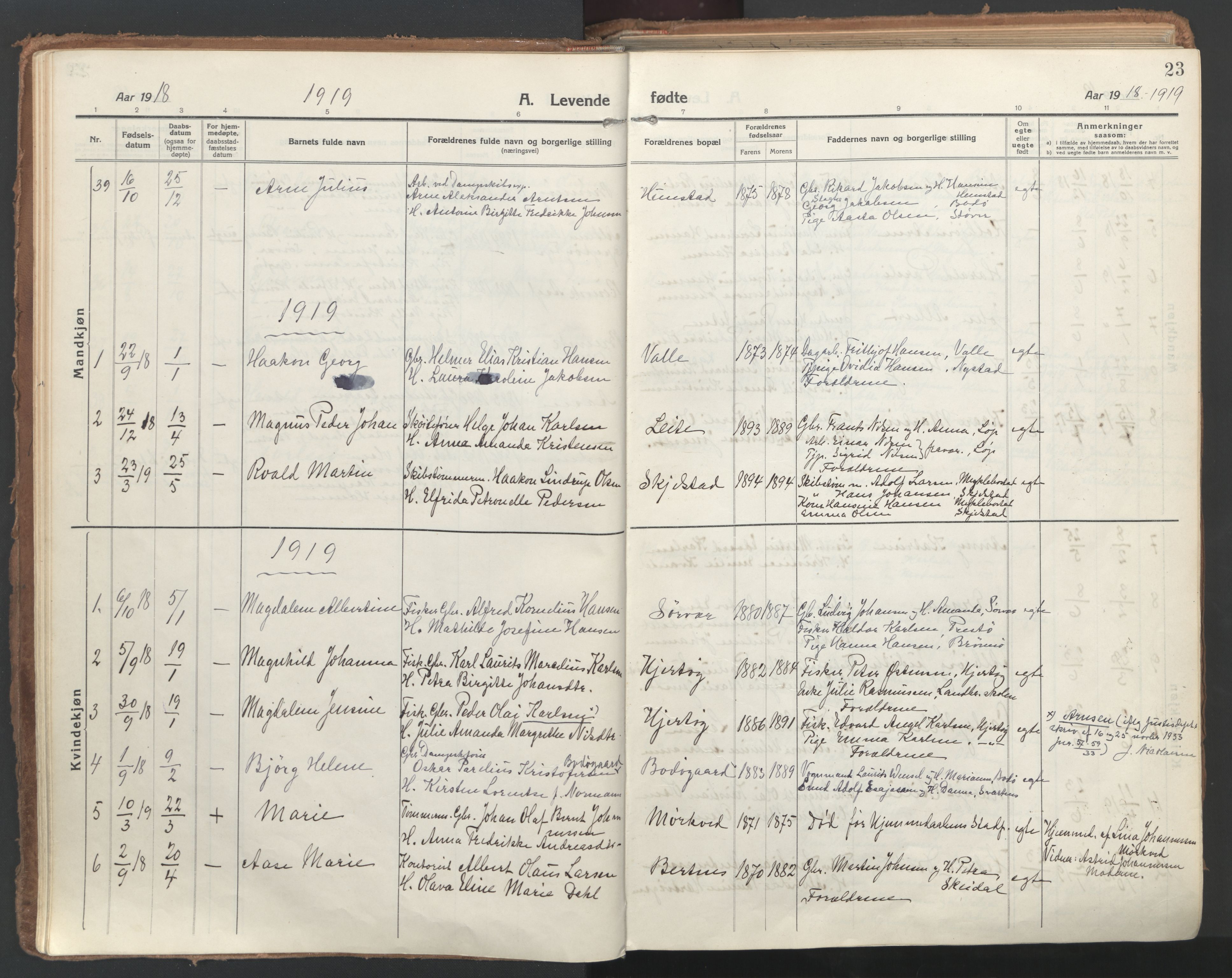 Ministerialprotokoller, klokkerbøker og fødselsregistre - Nordland, SAT/A-1459/802/L0060: Parish register (official) no. 802A07, 1916-1933, p. 23