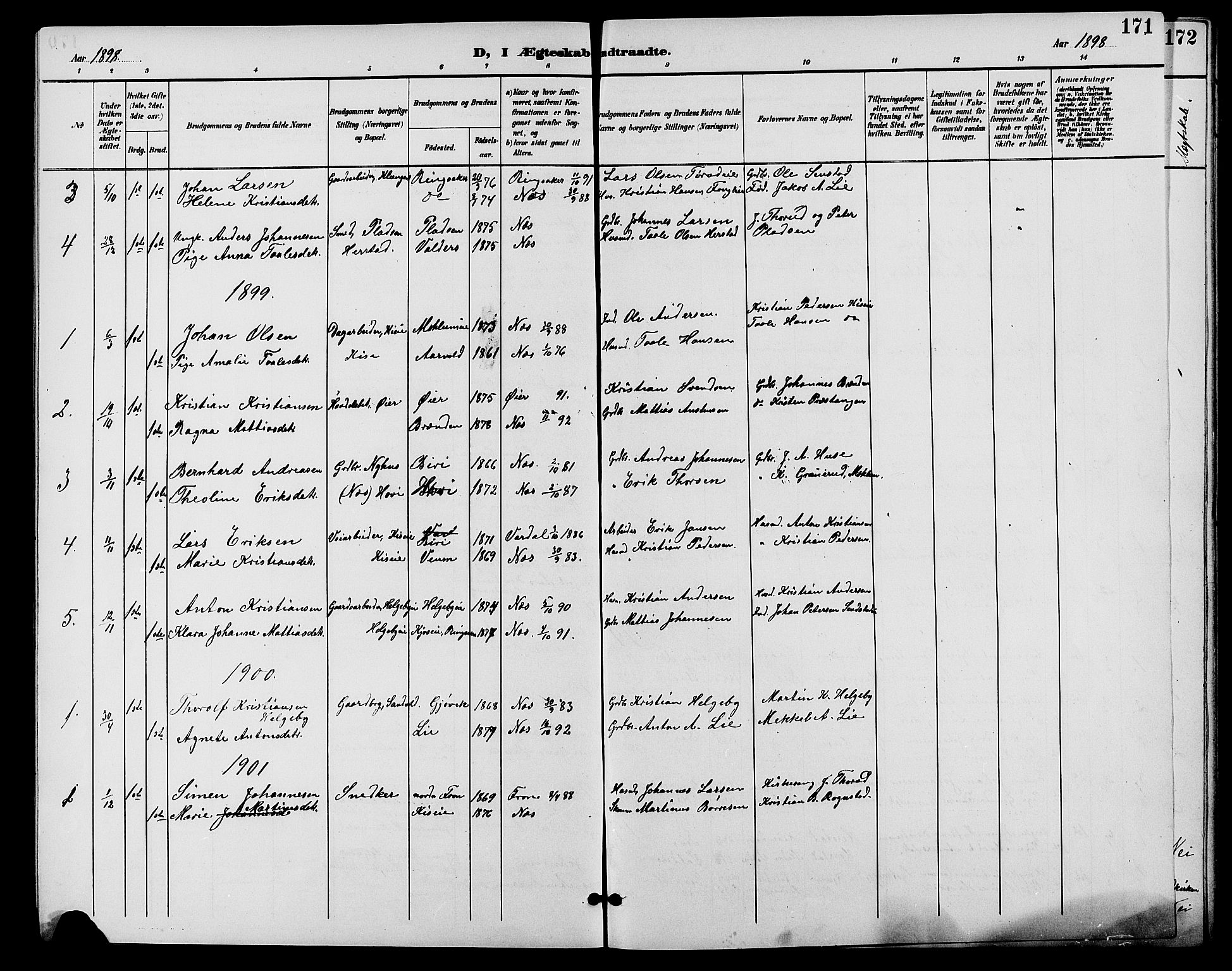 Nes prestekontor, Hedmark, SAH/PREST-020/L/La/L0007: Parish register (copy) no. 7, 1892-1912, p. 171