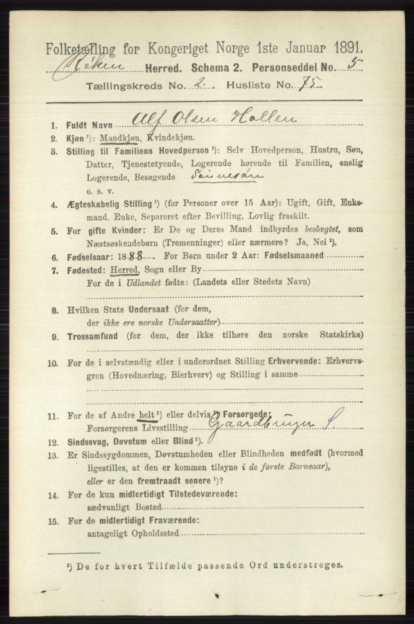 RA, 1891 census for 0627 Røyken, 1891, p. 1090