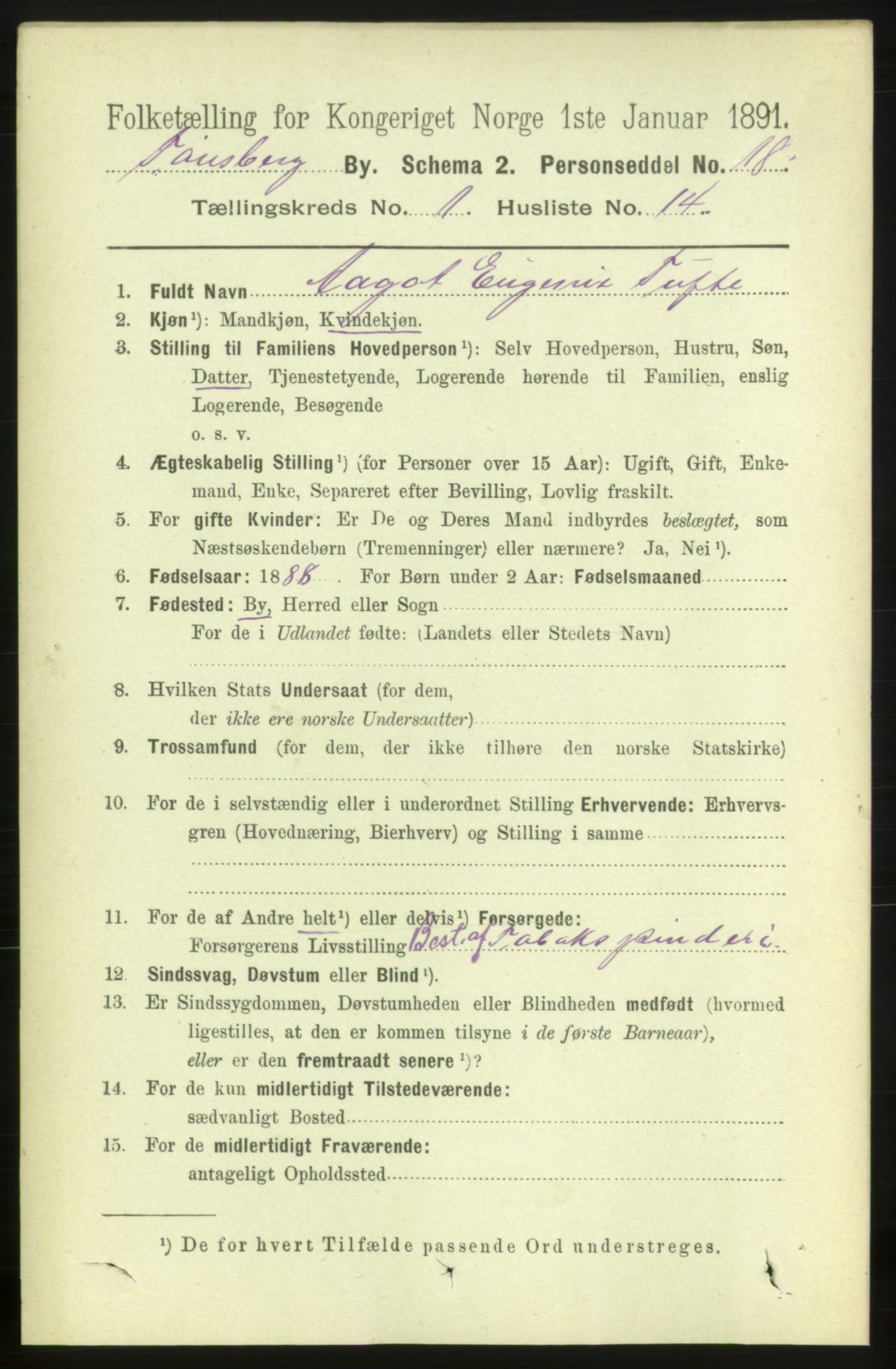 RA, 1891 census for 0705 Tønsberg, 1891, p. 1436