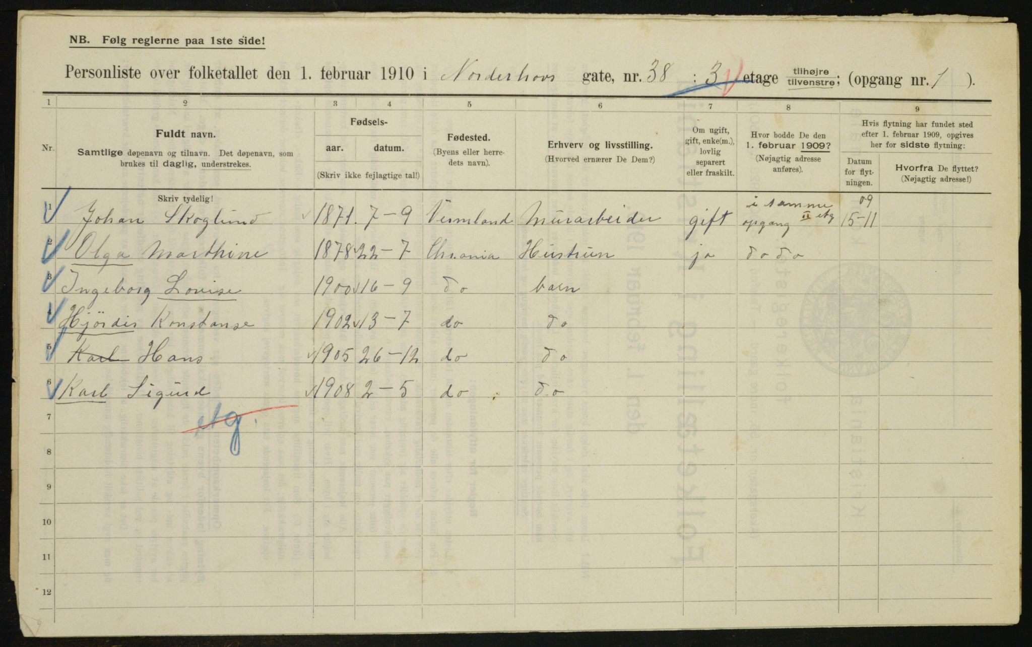 OBA, Municipal Census 1910 for Kristiania, 1910, p. 70531